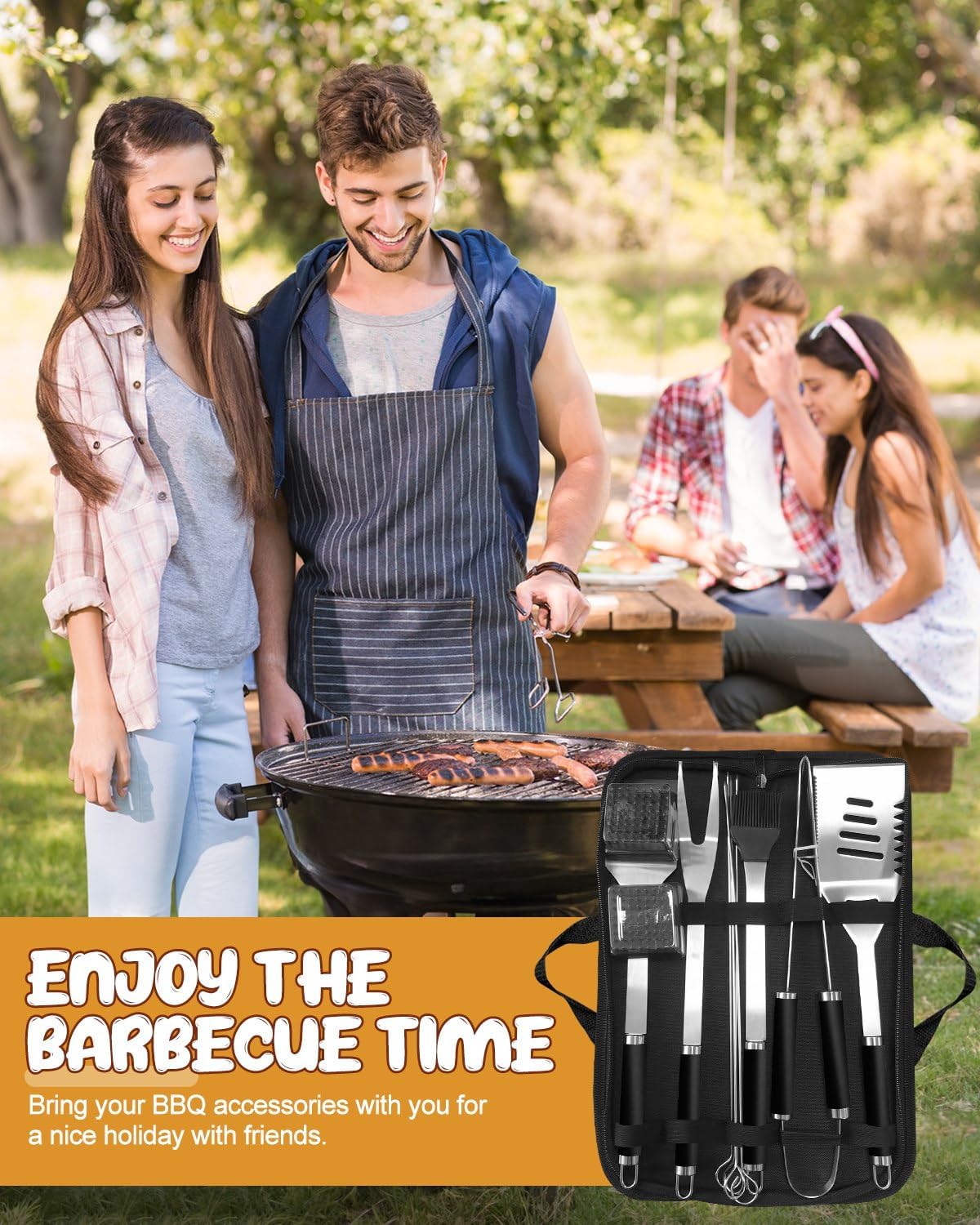 11pcs BBQ Grill Tool Set, Premium Stainless Steel BBQ Tools Set with Tools bag, Barbecue Tool Sets for Men Dad Gift, BBQ Gifts for Men, Travel, Outdoor, Camping, Backyard Barbecue - Image 6