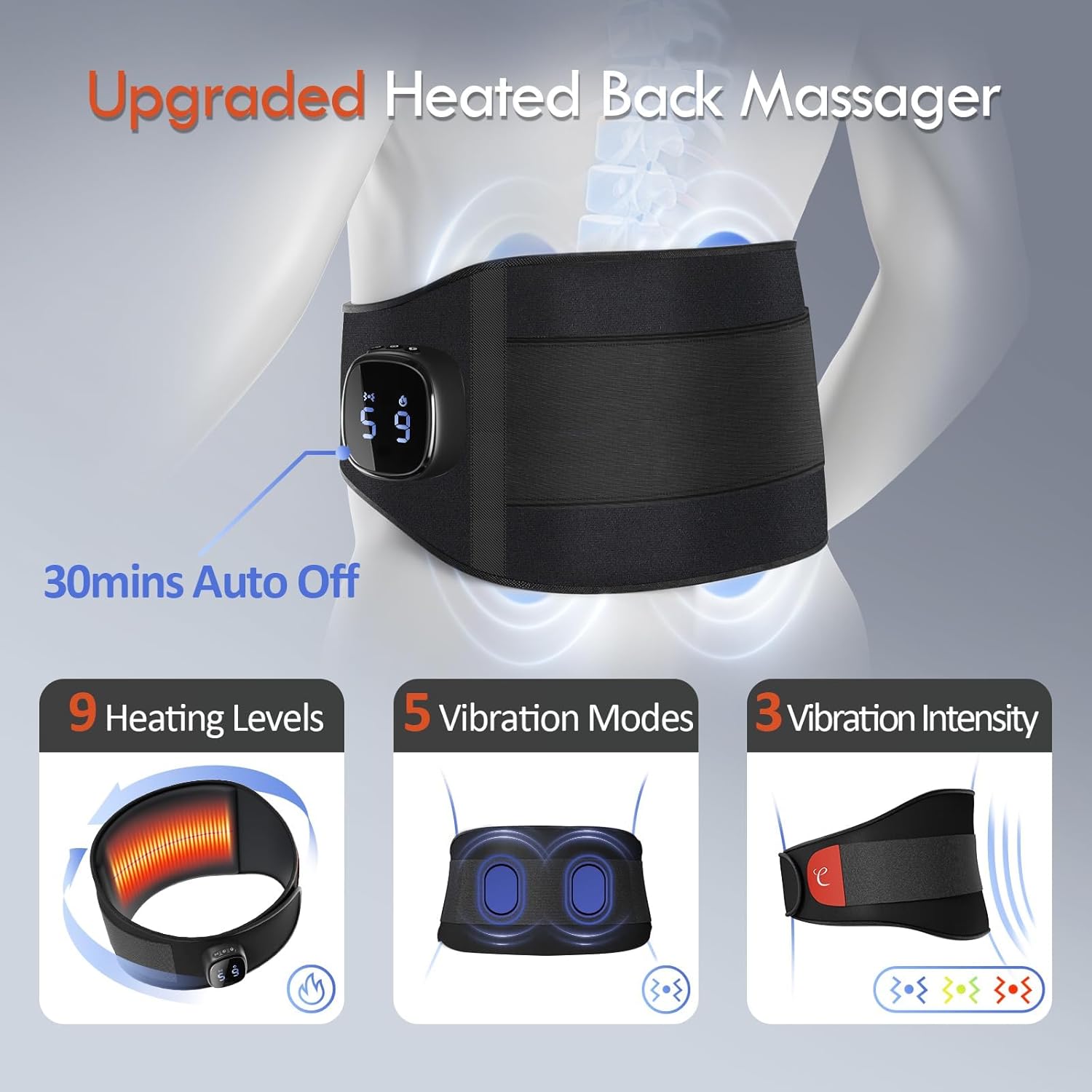 Comfytemp Cordless Heated Back with Massager, Rechargeable Back Heat Pad for Lower Back Soothing, Portable Heating Waist Wrap Belt, 9 Heat 5 Vibration 3 Intensity, APP Control, Gifts for Mom Dad - Image 3