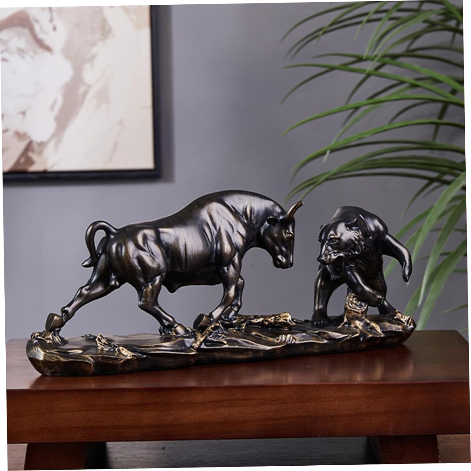 Vintage Resin Bull Statue 11x3.2x4.5 Inch - Bull and Bear Statue Stock Market Decor for Office Home Desktop Bookshelf, Finance Business Figurine - Image 5