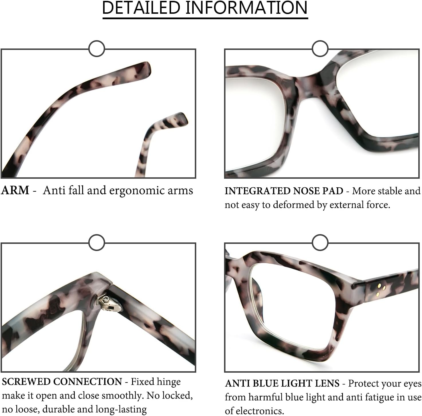 MMOWW 3-Pack Oversized Reading Glasses for Women - Anti Blue Light Glasses with Square Frame +2.0 - Image 5