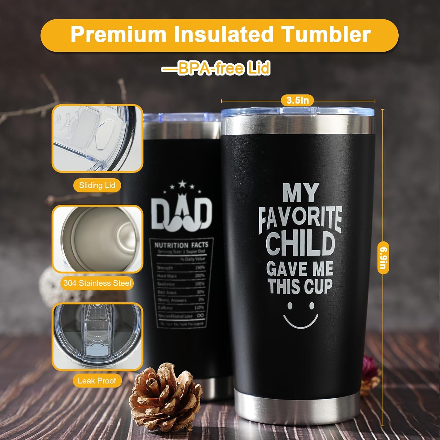 TOONGEEN Dad Gifts from Daughter Son, Birthday Gifts for Dads, Fathers Day Gift Christmas Ideas for Dad, Personalised 20oz Insulated Drinking Cup Presents Set for Daddy - Image 3