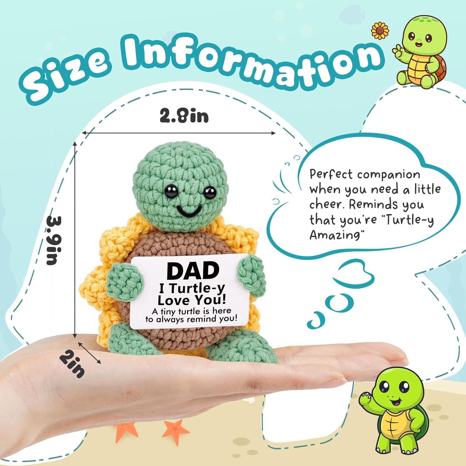 Gifts for Dad, Dad Birthday Gift - Positive Handmade Crochet Sunflower Turtle Decor - Presents for Dad's birthday, Christmas, Fathers Day - 2.8x2x3.9 inches - Image 4