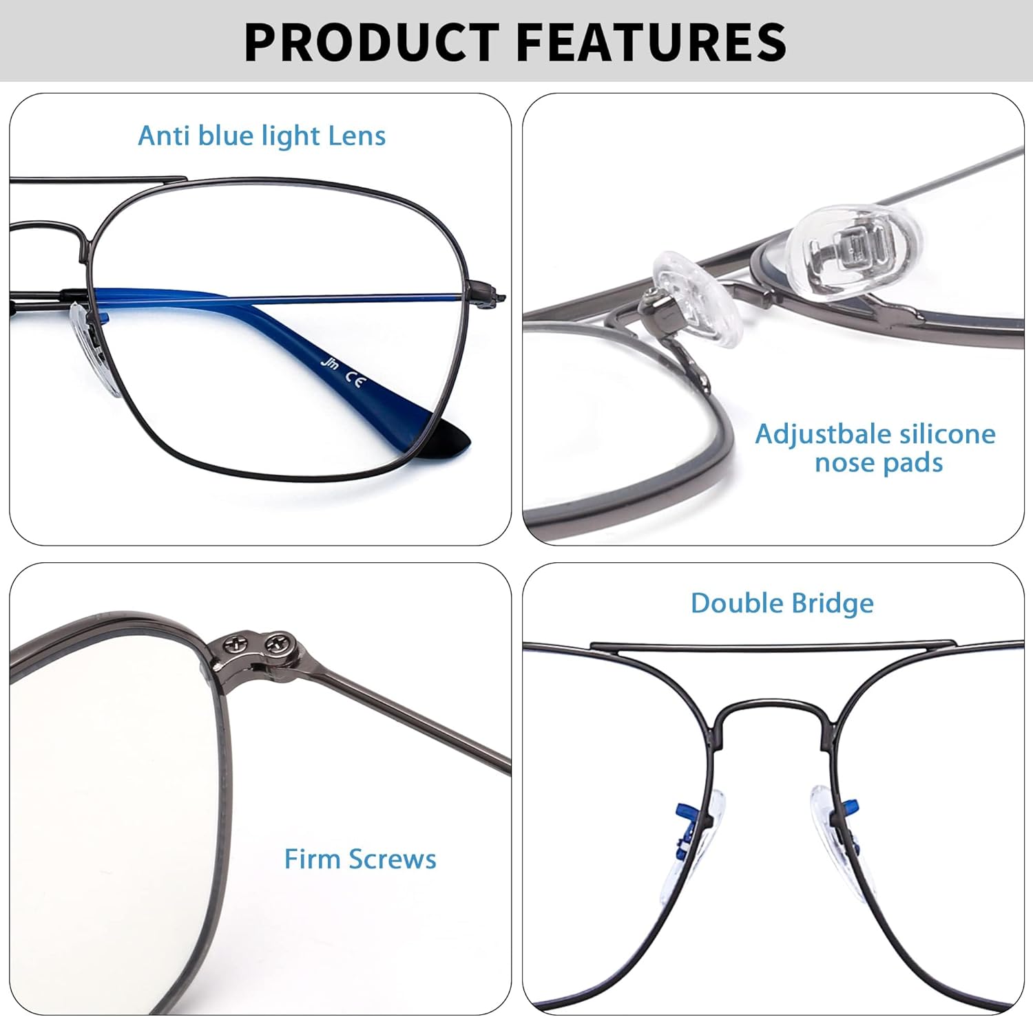 JM Blue Light Blocking Computer Glasses, Square Eye Protect Video Eyeglasses Anti Glare Men Women - Image 3