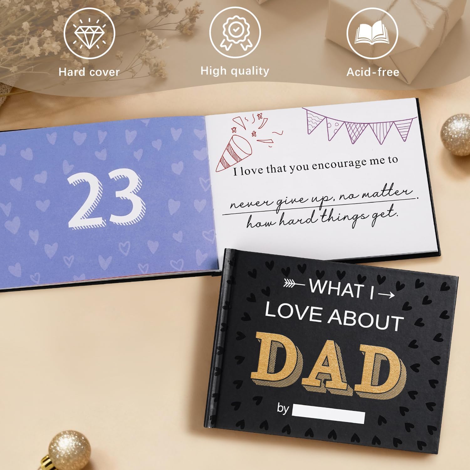 What I Love about Dad Book, Fill-in-the-Blank Love Journal Book for Dad Father's Day Birthday Christmas Gifts Stocking Stuffer for Father (Black) - Image 3