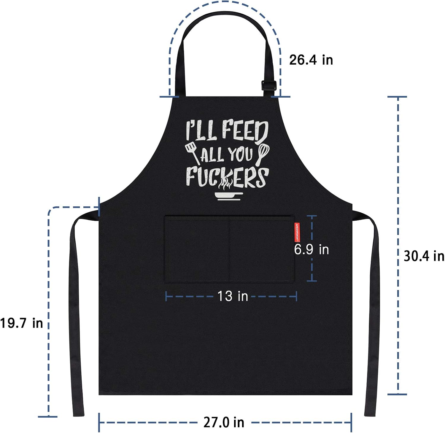 I'll Feed All You - Funny Black BBQ Chef Aprons for Men Women with 2 Pockets - Gifts for Men, Birthday Gifts for Husband, Son, Boyfriend- Kitchen Cooking Grilling Apron - Image 3