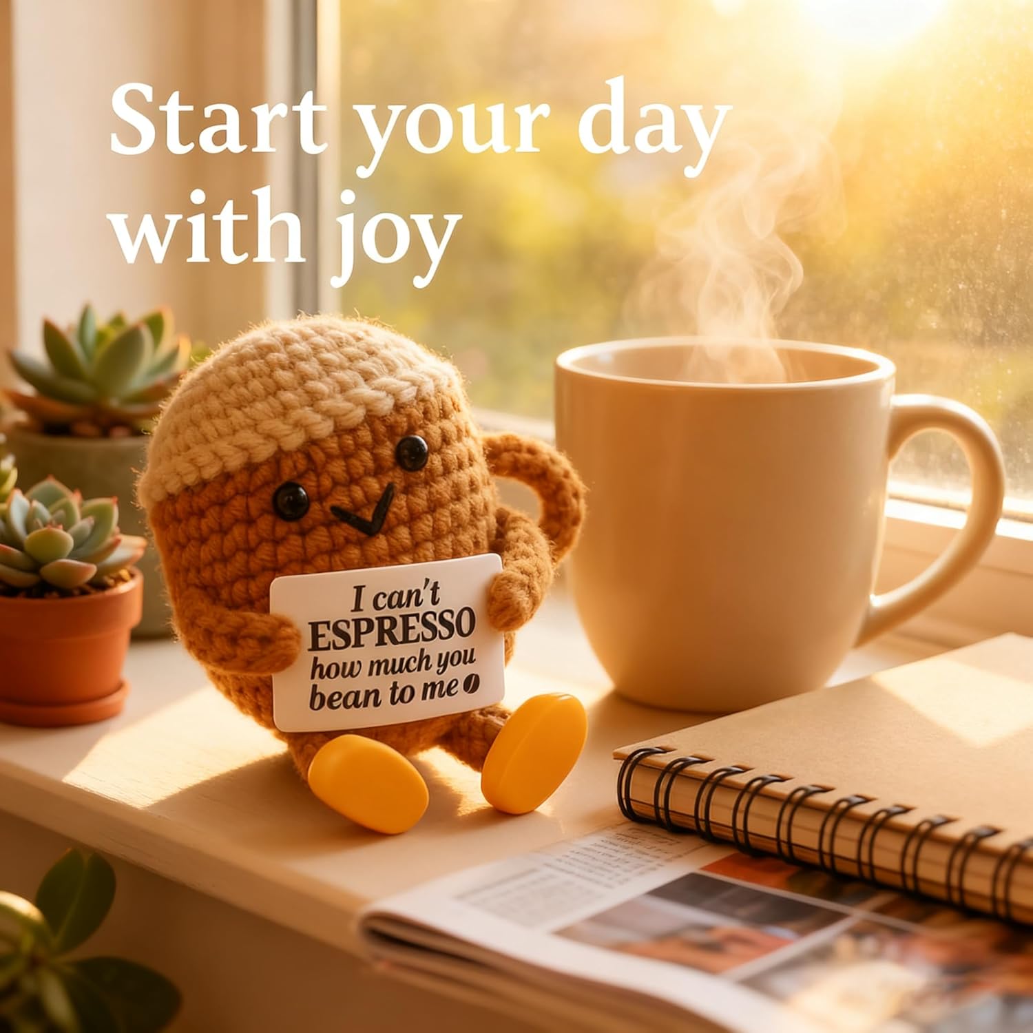 Funny Birthday Gifts for Women Men, Positive Crochet Coffee Cup Table Decor,Cute Coffee Lover Gift Coffee Mug Accessories, Christmas Decor - Image 6