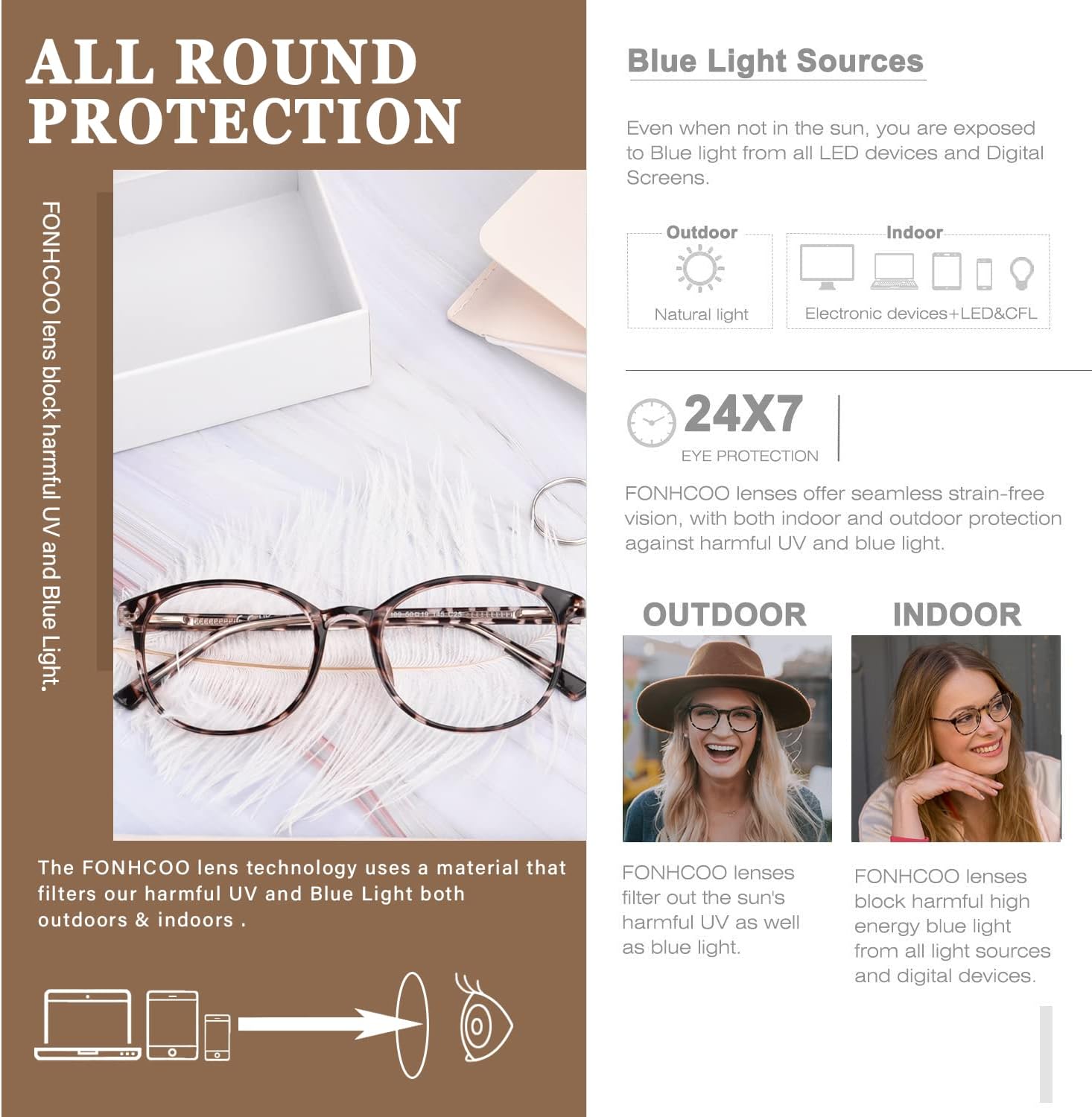 FONHCOO Blue Light Blocking Glasses Women Men Computer Eyeglasses,TR90 Fashion Round Transparent Anti Blue Light Glasses with Anti Eyestrain & UV Glare for Gaming & Reading - Image 4