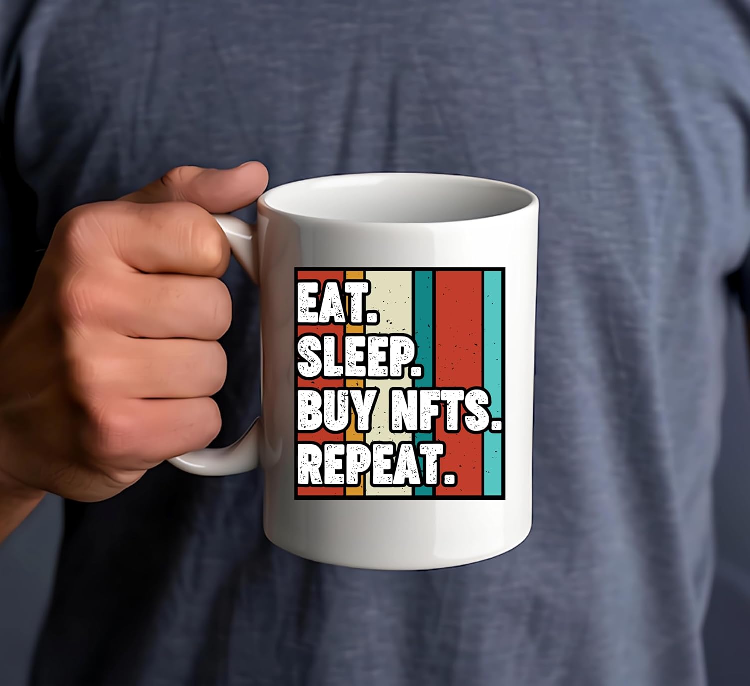 signkitsuk Eat Sleep Buy NFT Repeat 11oz Mug - Crypto Enthusiast Ceramic Coffee Cup for NFT Collectors and Blockchain Lovers - Unique Gift for Digital Art and Cryptocurrency Fans - Image 4