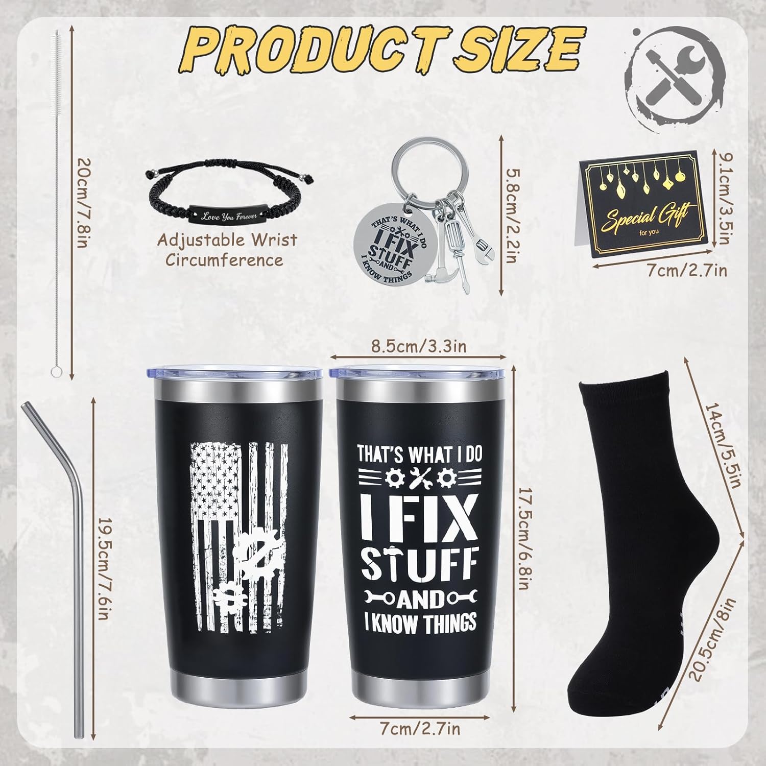 Birthday Gifts for Men - Unique Valentine's Day/Father's Day Present for Dad, 5Piece Men's Gift Set with 20oz Tumbler, Keychain, Bracelet, Socks & Card, Boyfriend & Grandad, Fun Gift Idea for Him - Image 7