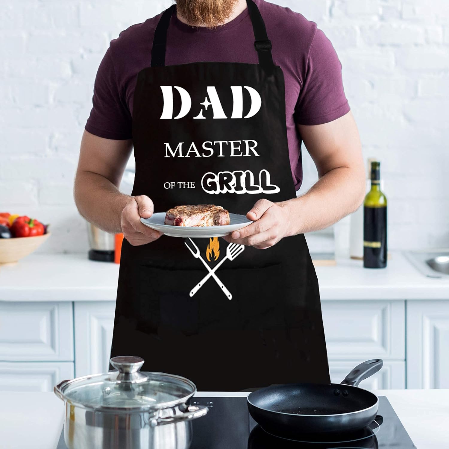 BBQ Apron for Men, Dad's Apron, Black Waterproof Apron, Adjustable Chef Apron with 2 Pockets, Personalised Apron for Grilling Cooking Kitchen, Gifts for Men Dad Husband Boyfriend - Image 7