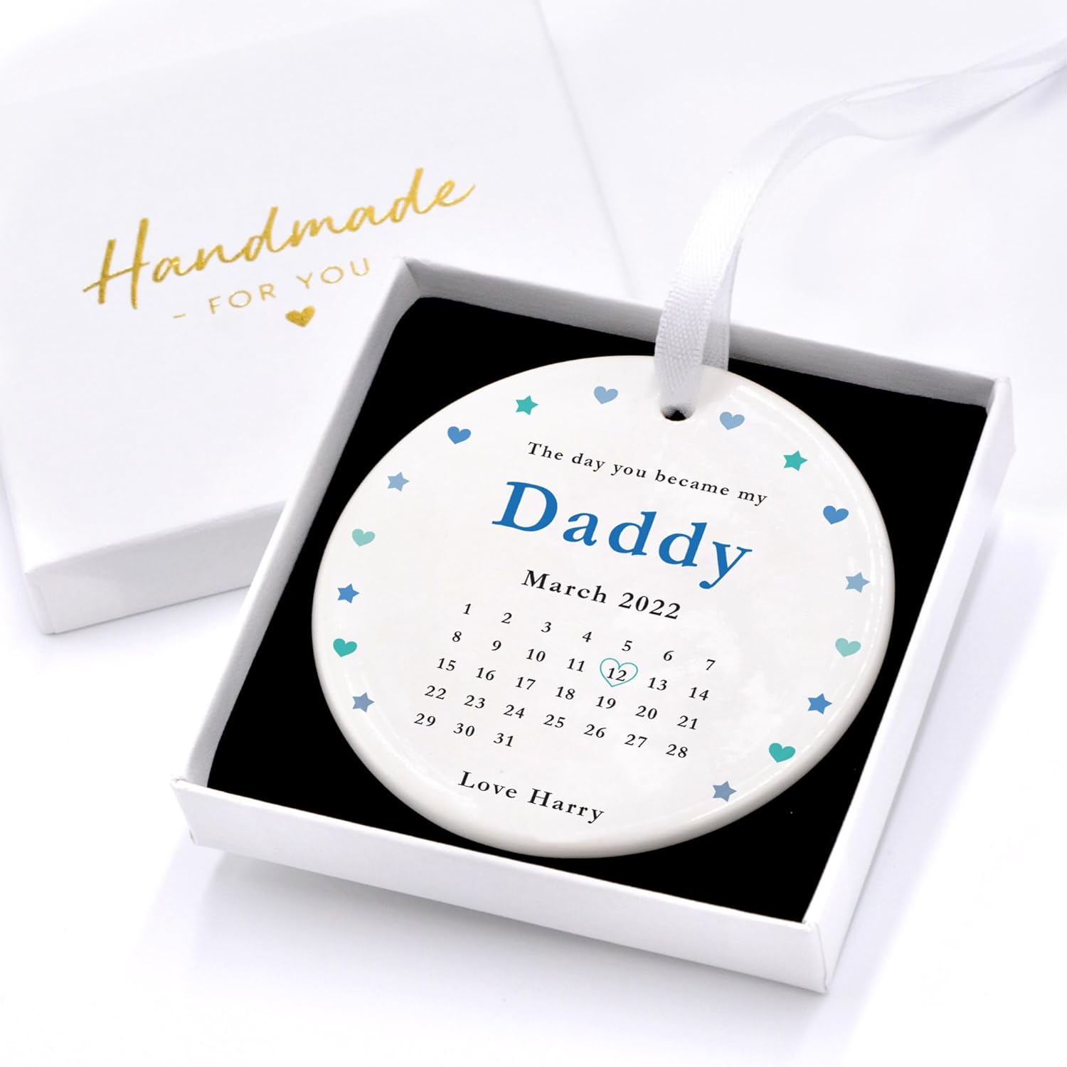 Personalised Daddy Gifts From Son Daughter Baby, The Day You Became My Daddy, 1st First Fathers Day Gift, Dad Grandad Uncle, Ceramic Keepsake With Gift Box