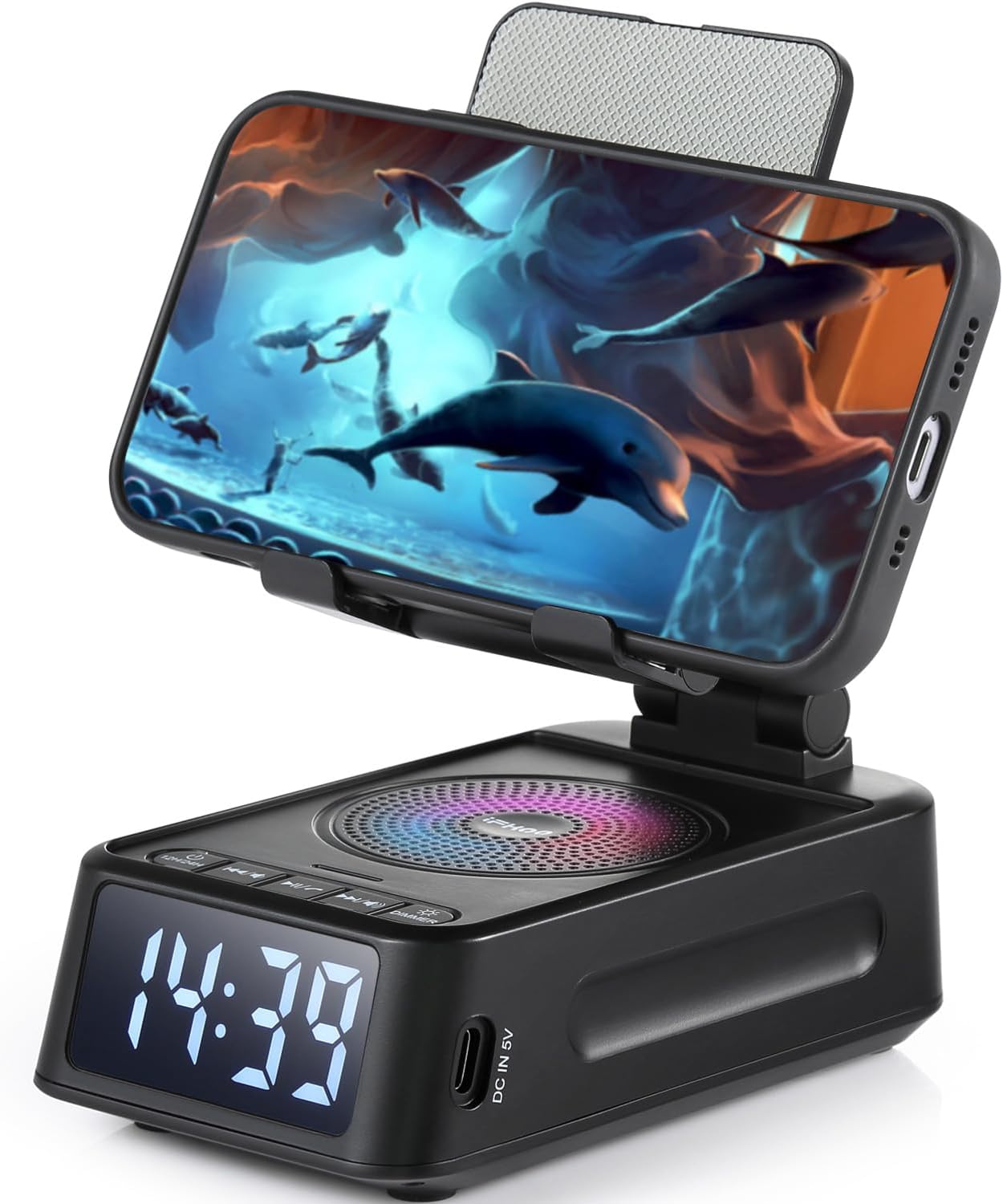Gifts for Men Women, Phone Stand with Bluetooth Speaker&Clock, Birthday Gifts for Him, Phone Holder with Wireless Speaker, Ideal for Dad Mom Husband Boy, Cool Tech Gadget for Men