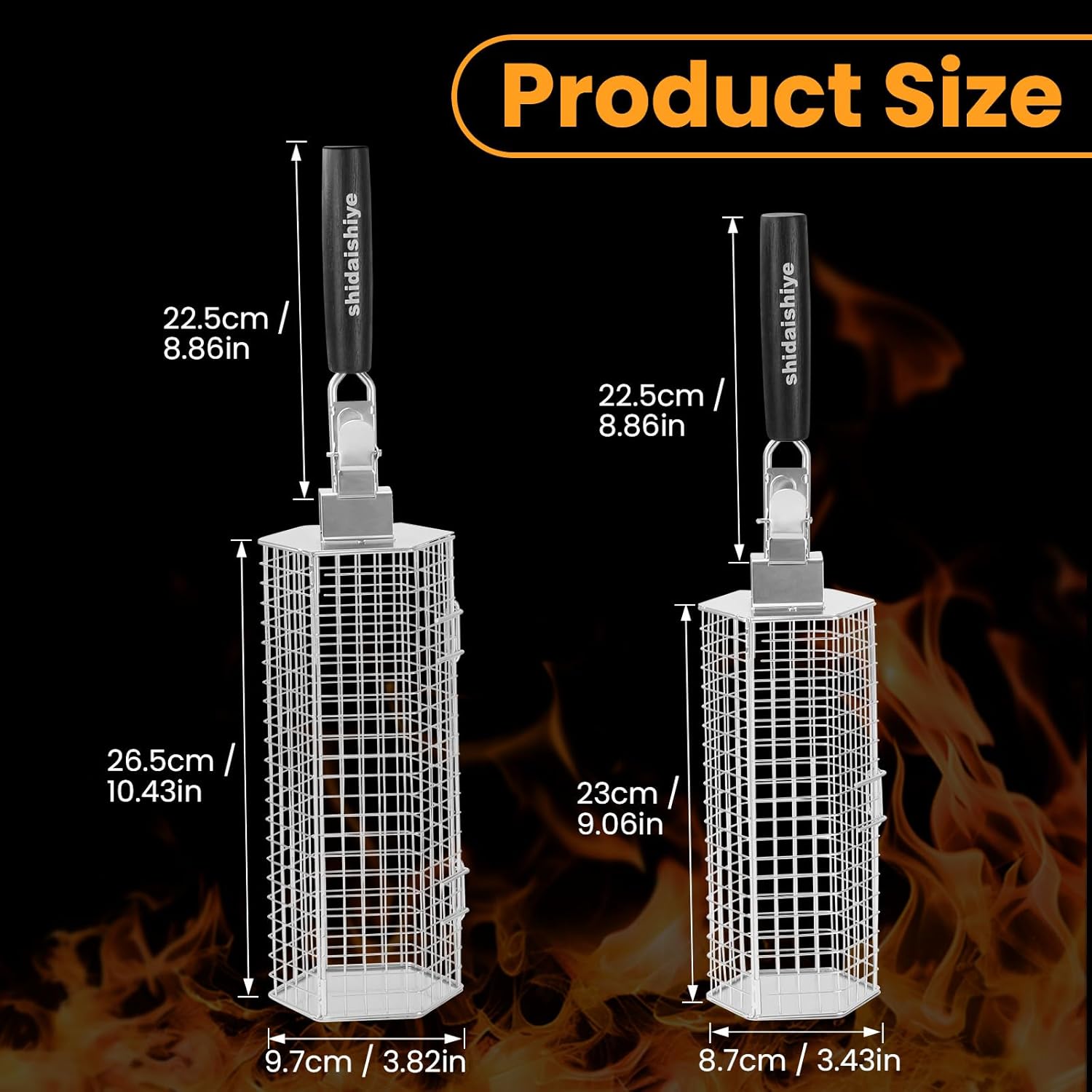 BBQ Basket for Grilling,Grill Basket with Removable Wooden Handle,Stainless Steel Nesting Grilling Net,BBQ Accessories Tools for Vegetables Shrimp,Outdoor Camping,BBQ Gifts for Men Dad Husband (2 PCS) - Image 3