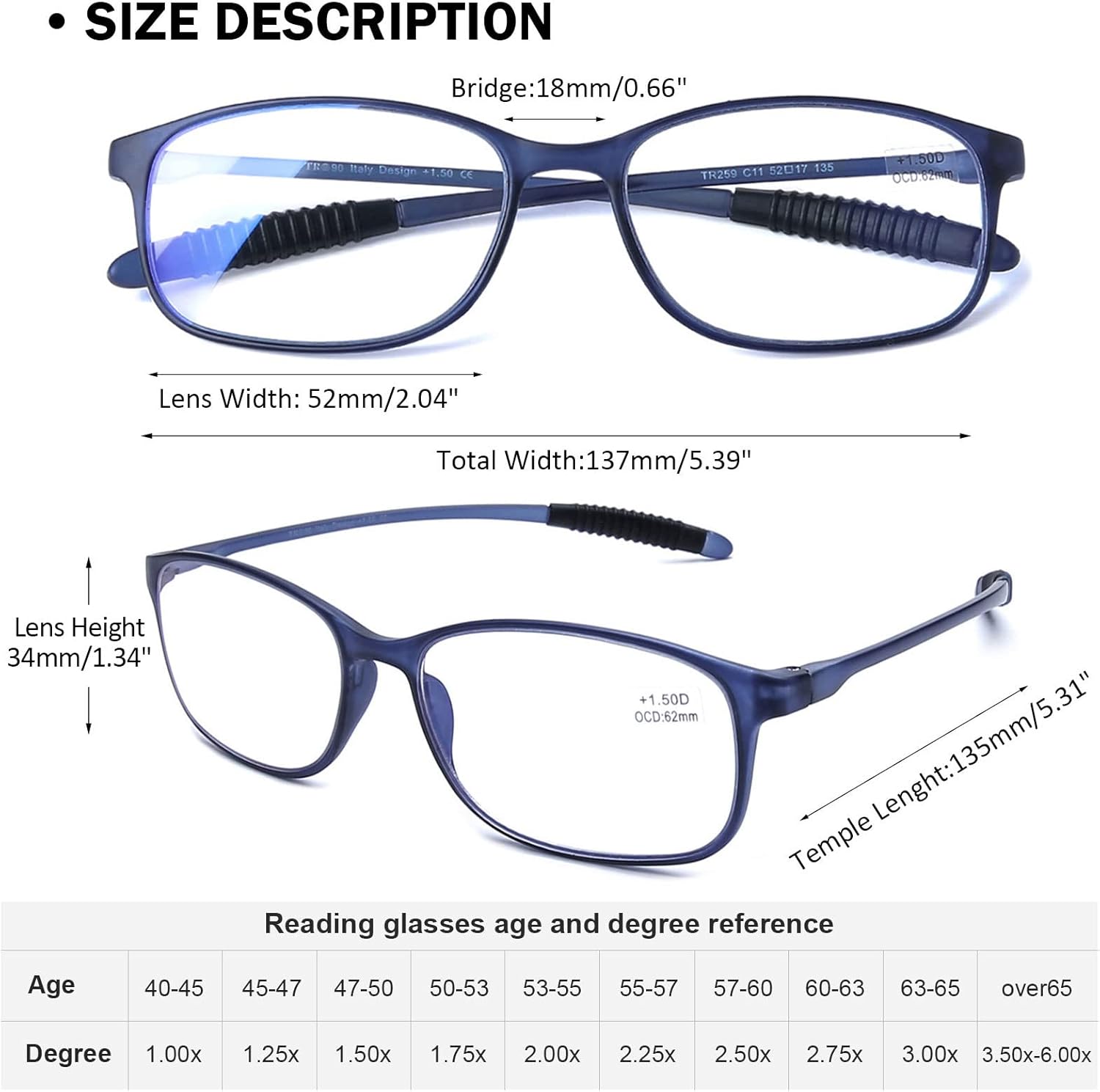 DOOViC Lightweight Reading Glasses Blue Light Blocking Flexible Tr90 Frame TR259 - Image 3