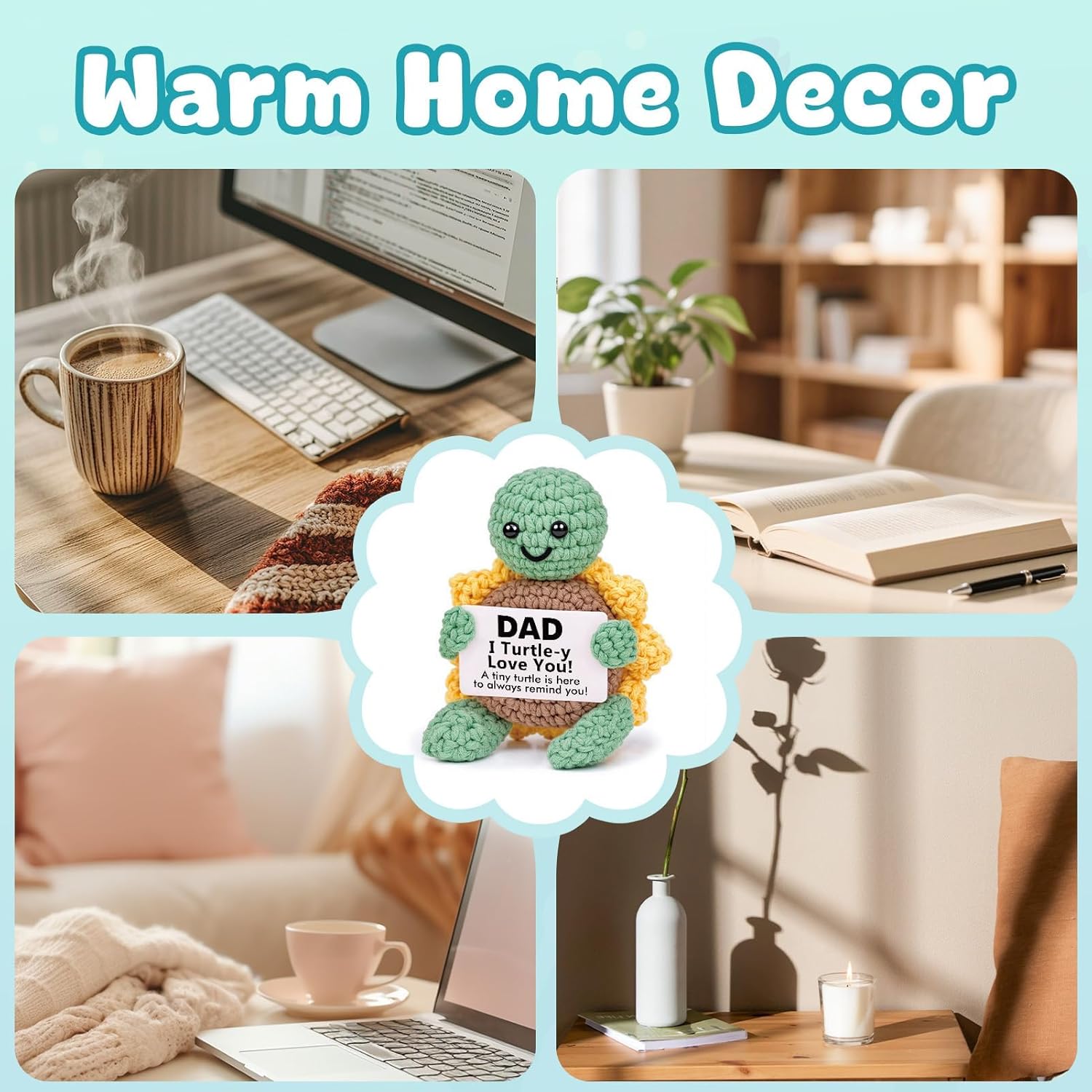 Gifts for Dad, Dad Birthday Gift - Positive Handmade Crochet Sunflower Turtle Decor - Presents for Dad's birthday, Christmas, Fathers Day - 2.8x2x3.9 inches - Image 5