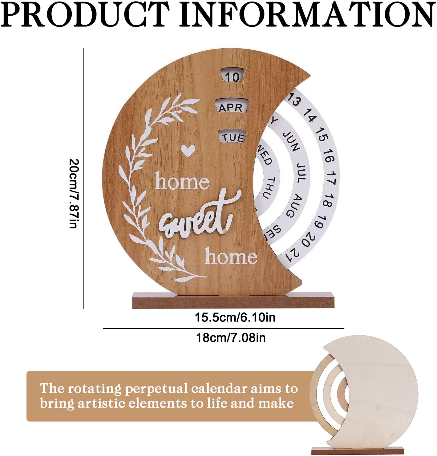 Moon Perpetual Calendar, Desk Calendar, Cool Calendar, Wooden Calendar, Rotating Desktop Calendar, DIY Home Office Desktop Decorations for Gifts - Image 2