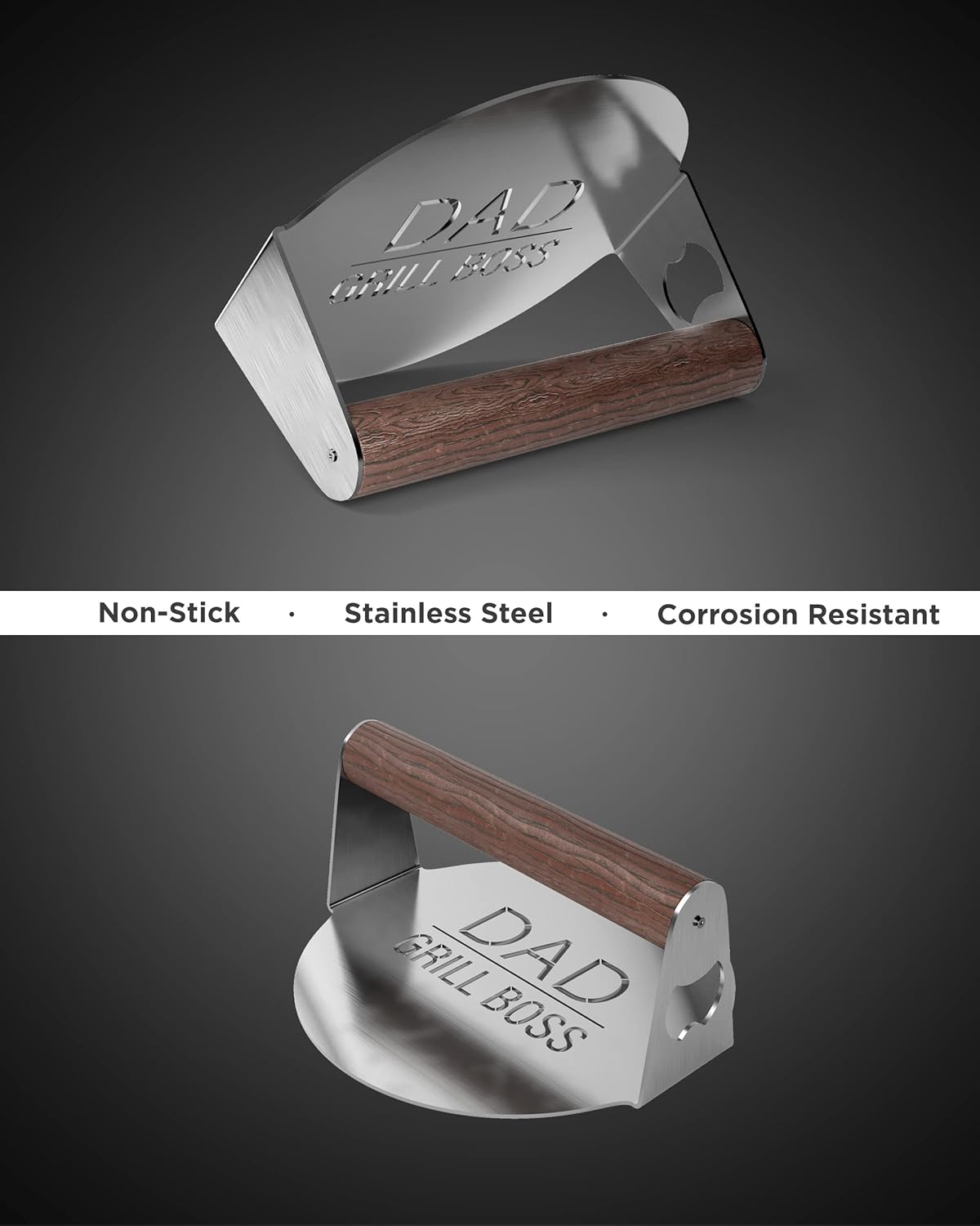 Soho Grilling Gift for Dad, Round BBQ Stainless Steel Burger Press for Smash Burger or Hamburger, BBQ Accessories Grill Press with Wood Handle for Christmas/Birthday “Dad Grill Boss” (Gift Boxed) - Image 6