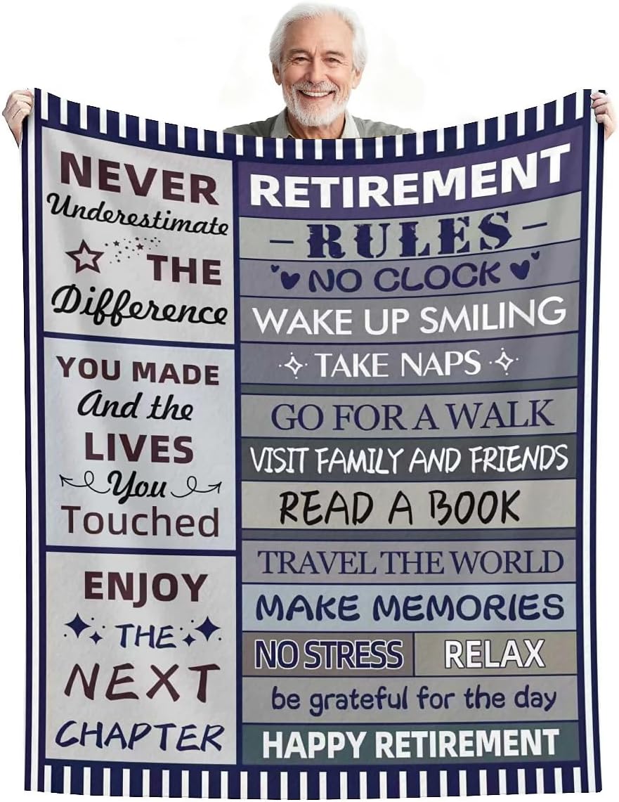 Retirement Blanket for Men – Soft Flannel Throw with Heartfelt Letter Print, Inspirational Retirement Gifts for Dad, Husband, Colleague or Friend, Cozy Blanket for Home, Sofa and Travel 60x50 Inches