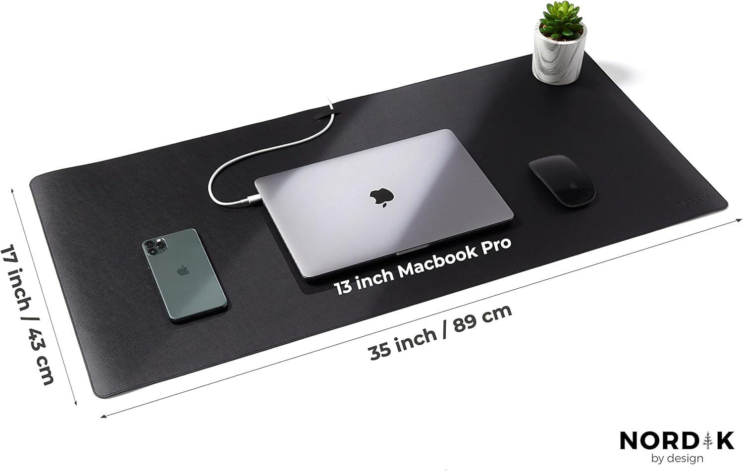Nordik Leather Desk Mat Cable Organiser - Pebble Black 89 X 43 cm - Premium Extended Mouse Mat for Home Office Accessories - Felt Vegan Large Leather Desk Pad Protector & Desk Blotter Pads Mats - Image 6