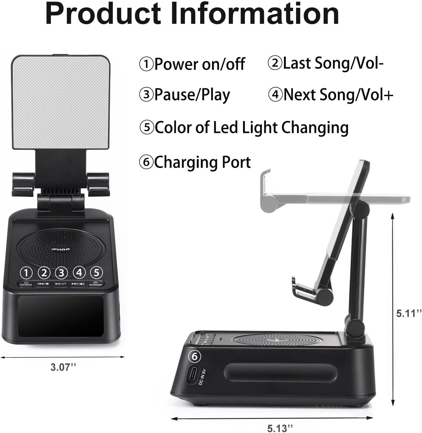 Gifts for Men Women, Phone Stand with Bluetooth Speaker&Clock, Birthday Gifts for Him, Phone Holder with Wireless Speaker, Ideal for Dad Mom Husband Boy, Cool Tech Gadget for Men - Image 7