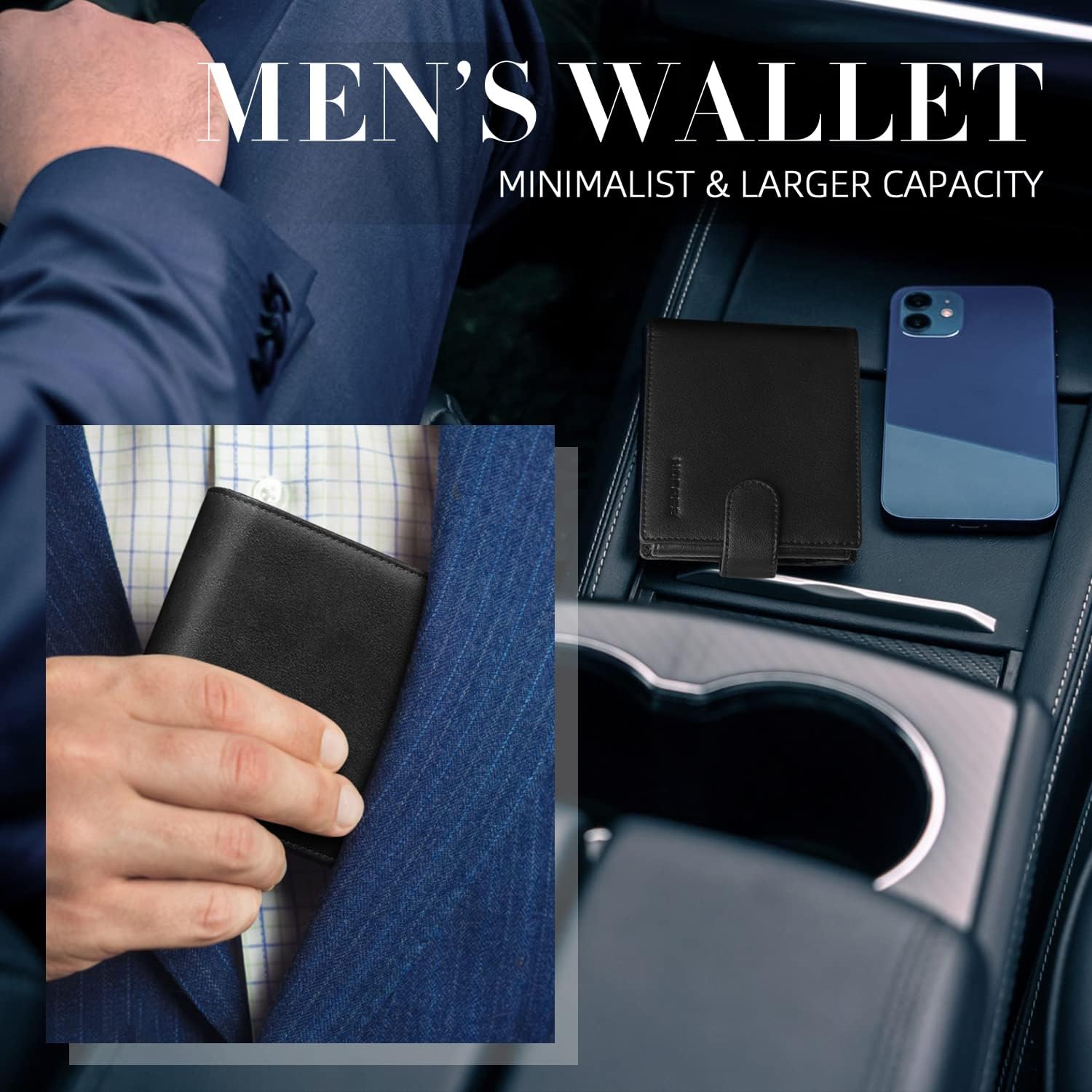 Wallets for Mens Muti-Functional RFID Blocking Leather Wallet with 15 Credit Card Holders, 2 Banknote Compartments & 2 ID Window Minimalist Wallets Men with Gift Box - Image 6