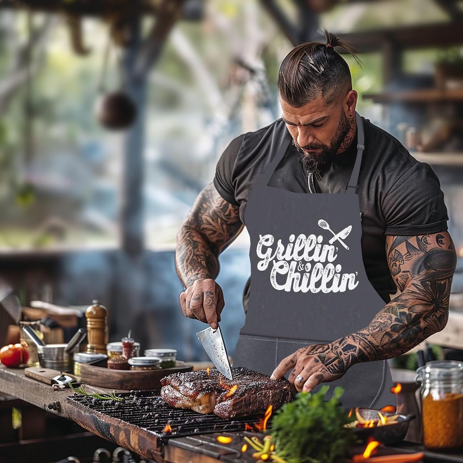 LINEN CLOSET® King of the Grill Apron for Men Funny Aprons Professional Bbq Aprons Kitchen Cooking Gift Apron with 2 Front Pockets Home Kitchen Garden Work Restaurant - Image 4