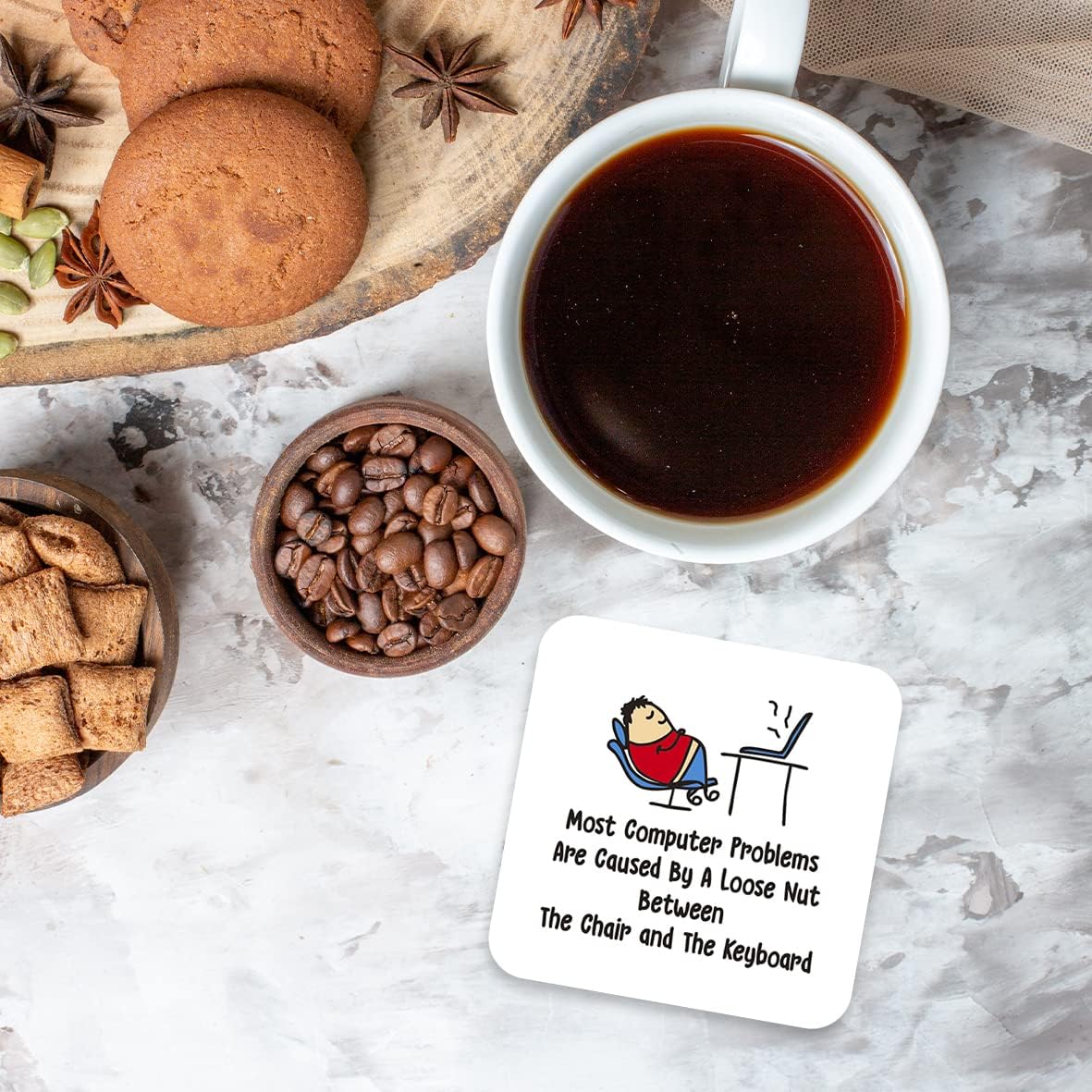 CS438 Most computer problem are caused by a loose nut between the chair and the keyboard Novelty Funny Coffee Tea Drink Gift Glossy MDF Wooden Coaster | Gifts for Tech Support, Dad, Men, Colleagues - Image 4