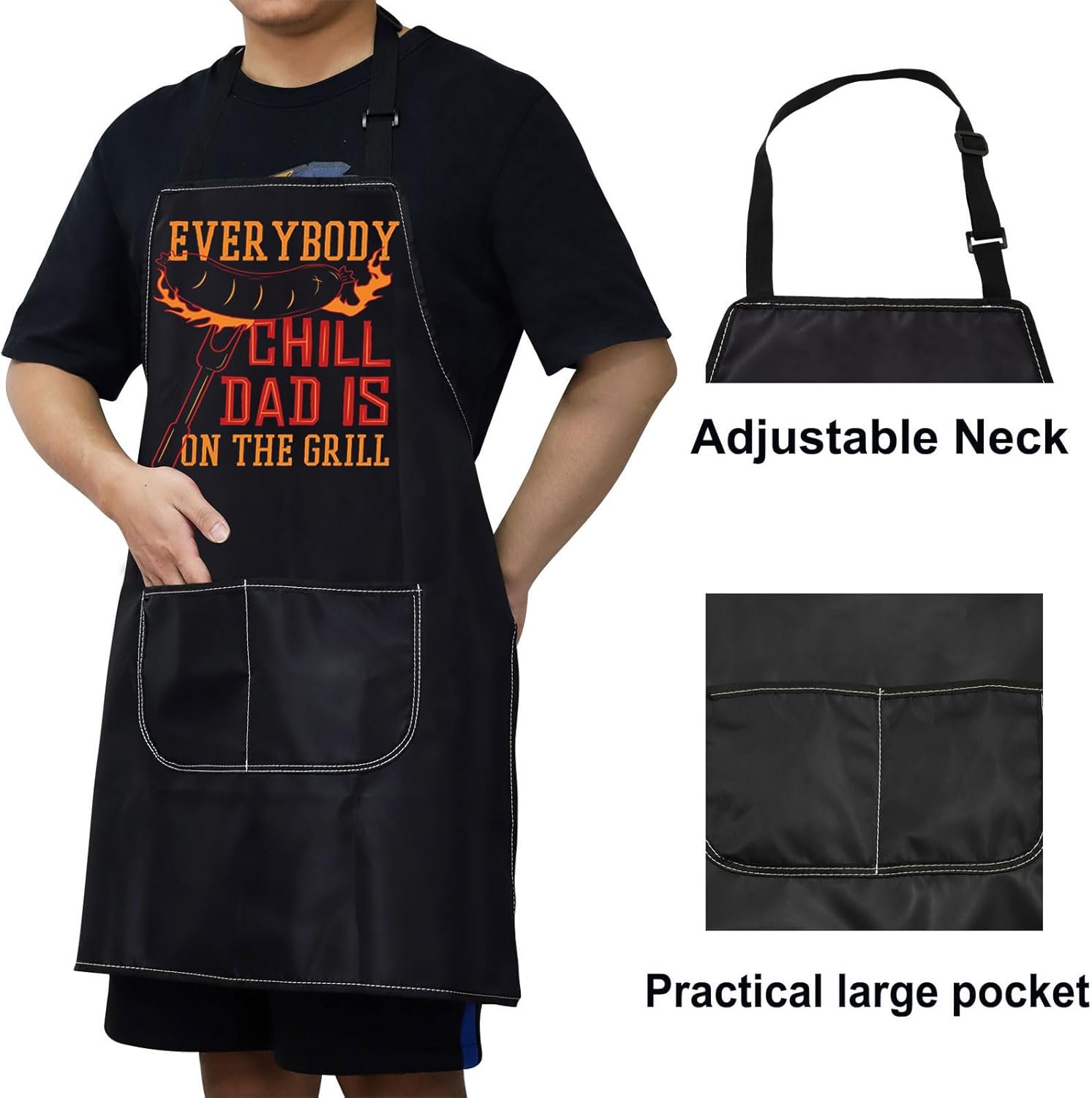 WZMPA Grilling Dad Apron With Pockets Grilling Father Gifts Everybody Chill Dad Is On The Girll Apron For Daddy Grandpa - Image 4