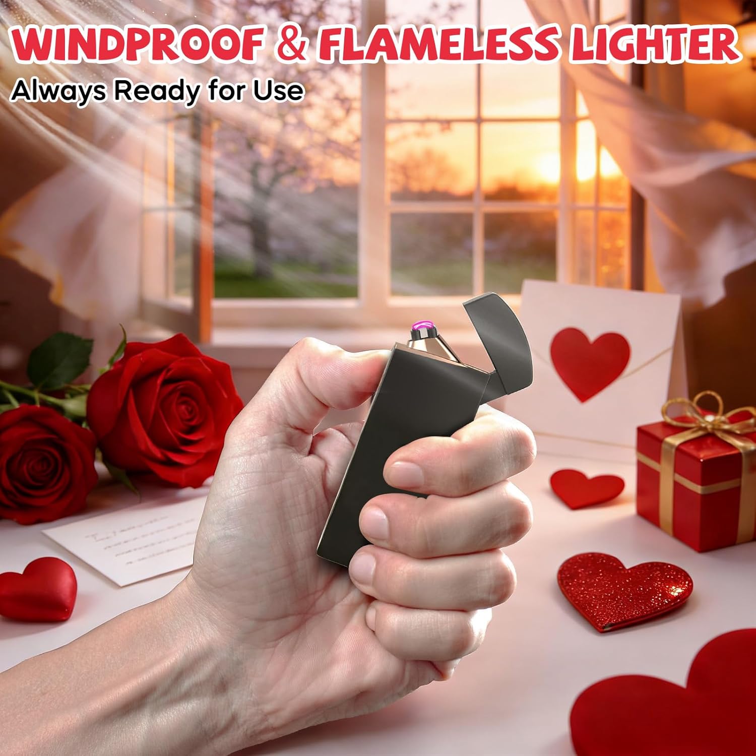 Coquimbo Valentines Day Gifts for Him Men Electric Lighter, USB Rechargeable Arc Lighter Windproof Flameless Plasma Lighter with Battery Display, Birthday Gifts for Men, Women, Him, Her - Image 7