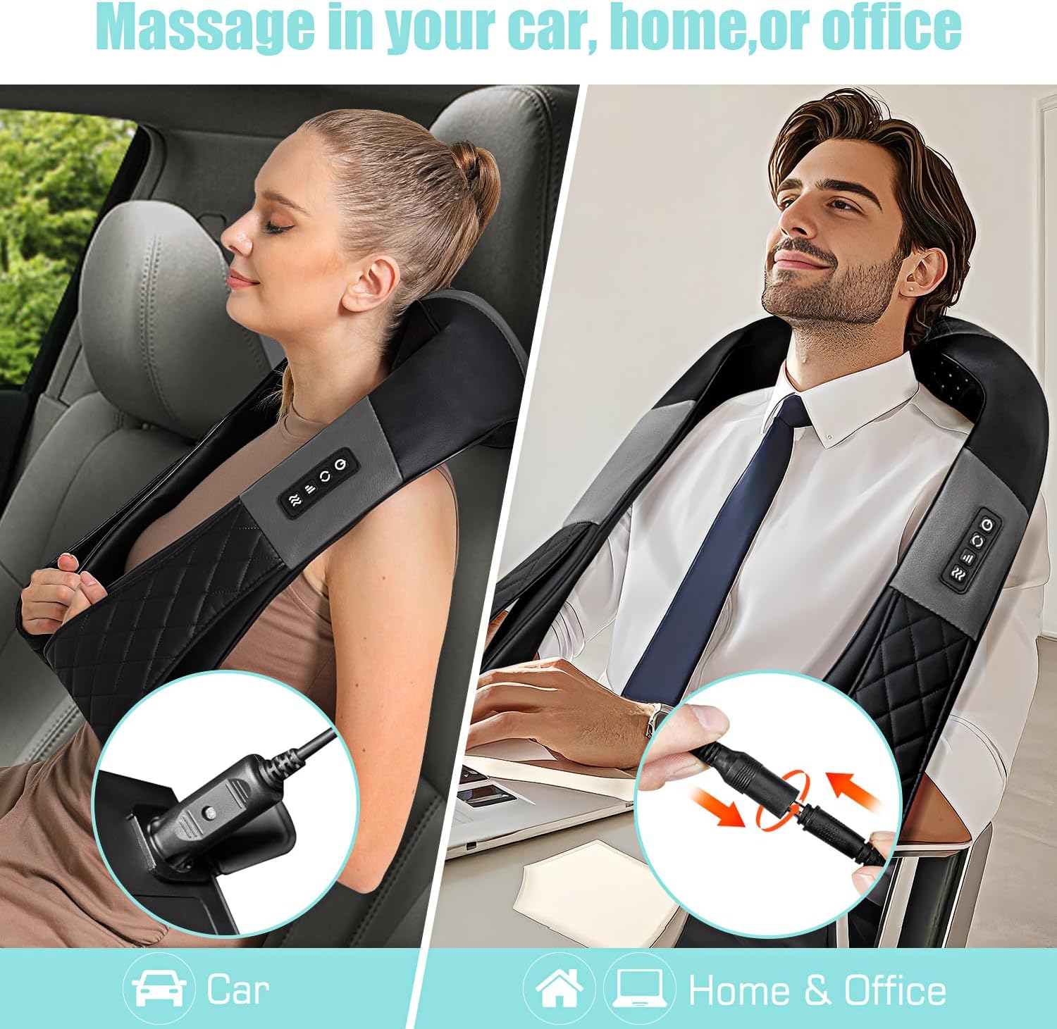 WOQQW Shiatsu Back Shouder and Neck Massager with Heat - Gifts for Women/Men/Mum/Dad - Electric Deep 4D Kneading Massager for Back, Neck and Shouer Pain Relief, Best Gifts for Birthday (Black Gray) - Image 5