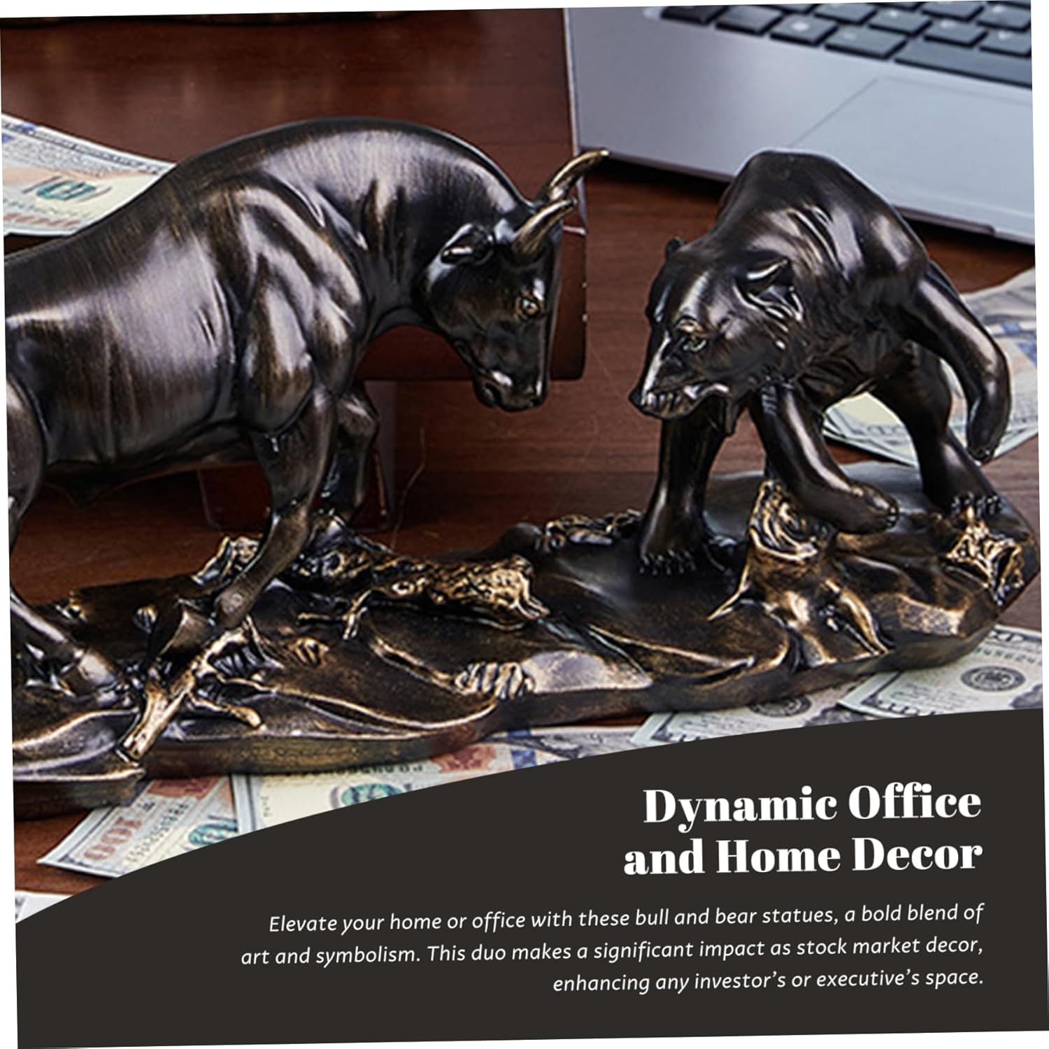 Vintage Resin Bull Statue 11x3.2x4.5 Inch - Bull and Bear Statue Stock Market Decor for Office Home Desktop Bookshelf, Finance Business Figurine - Image 4