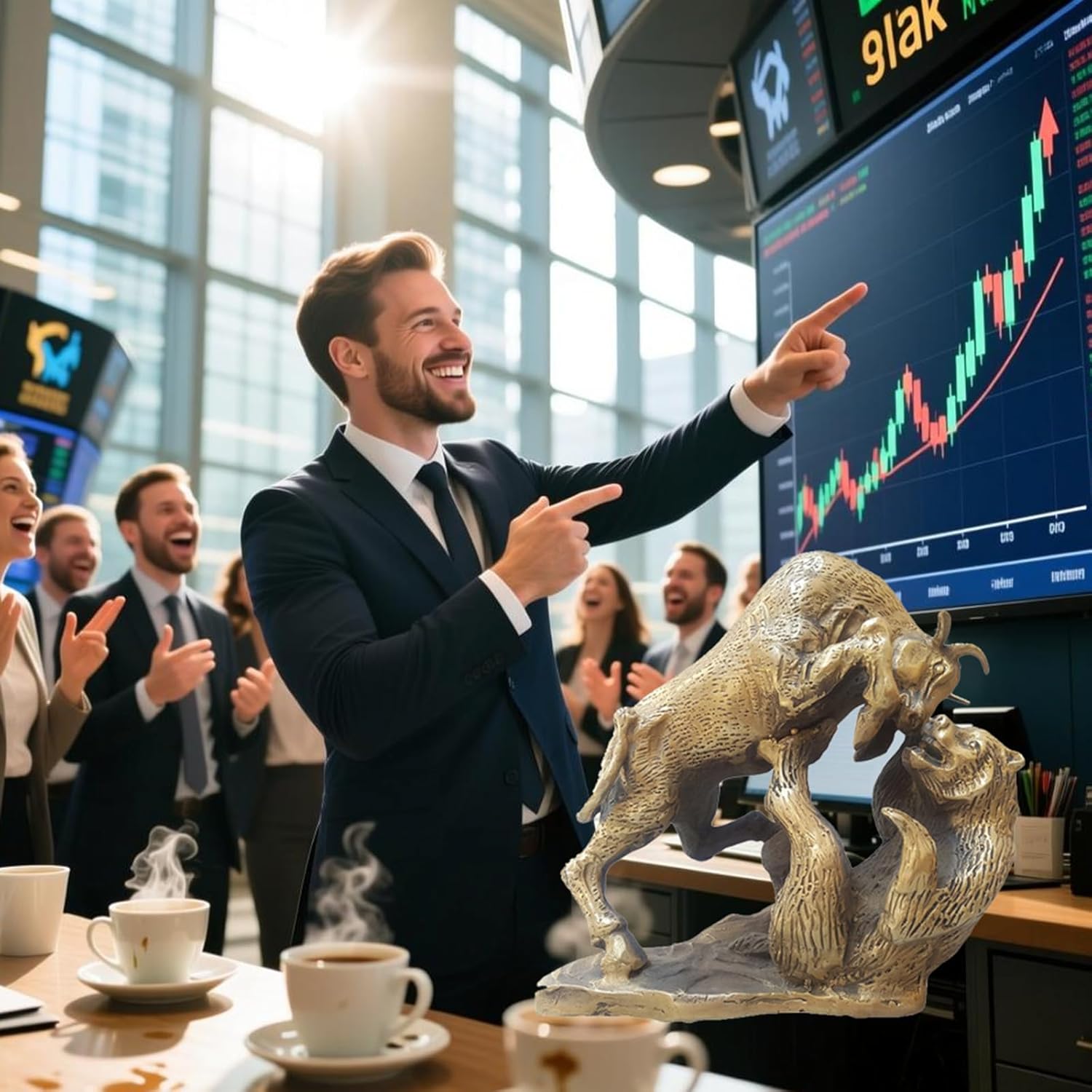 Bull and Bear Statue - Brass Stock Market Sculpture - for Office, Desktop, Bookshelf, Living Room, Study, Home Decor - Image 2