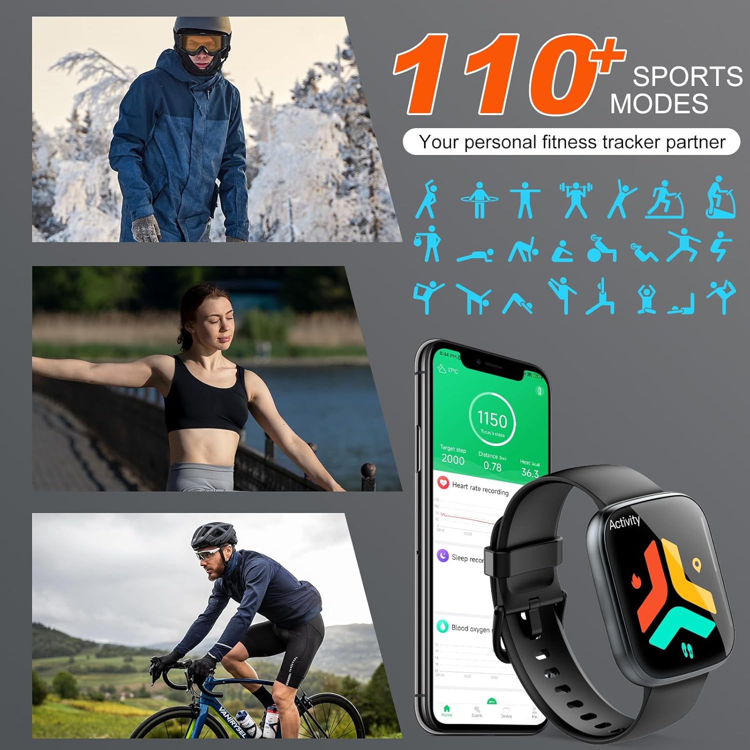 Smart Watch for Men Women Answer/Make Calls, 1.95" Fitness Watch with Hear Rate/Sleep Monitor, Fitness Tracker 110+ Sports Modes Activity Trackers IP68 Waterproof Smartwatch for iOS Android, Black - Image 3