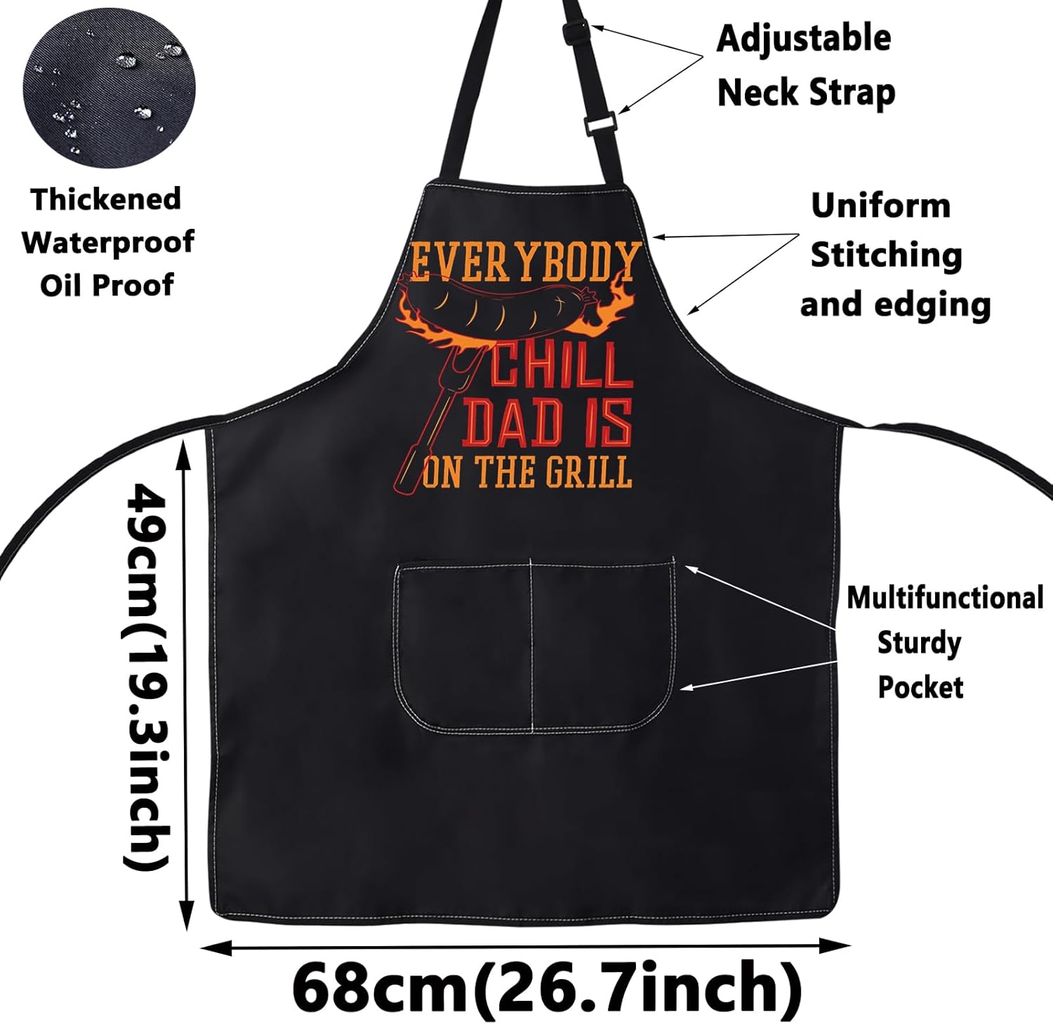 WZMPA Grilling Dad Apron With Pockets Grilling Father Gifts Everybody Chill Dad Is On The Girll Apron For Daddy Grandpa - Image 2