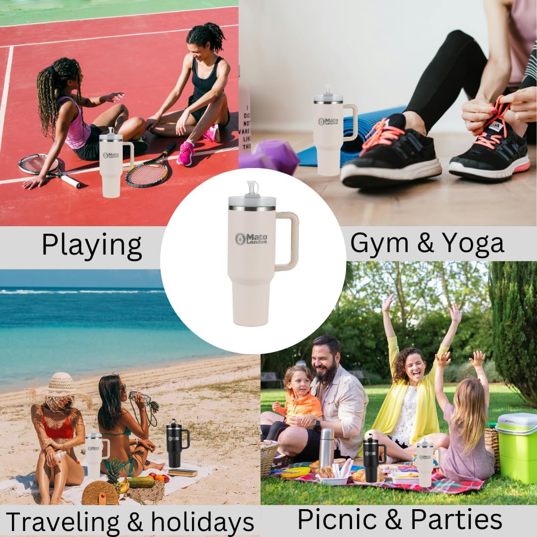 40oz Tumbler with Straw & Handle – Stanley Cup Style Double-Wall Stainless Steel | Leakproof, BPA-Free | Insulated Travel Mug for Hot & Cold Drinks | Reusable Lid & Accessories Included - Image 7