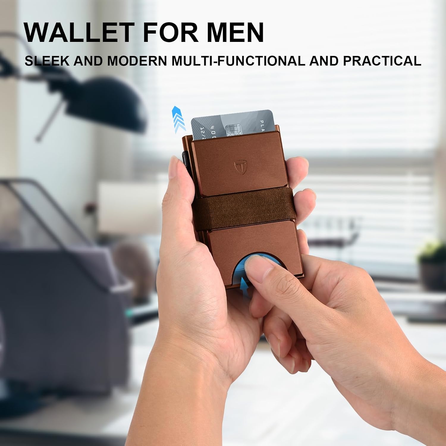 Credit Card Holder for 12 Cards Paper Money RFID Wallet for Men Anti Theft Metal Slim Wallet with Slid Ejector Button Quick Access to Bank Credit Card,Aluminium,Brown - Image 3