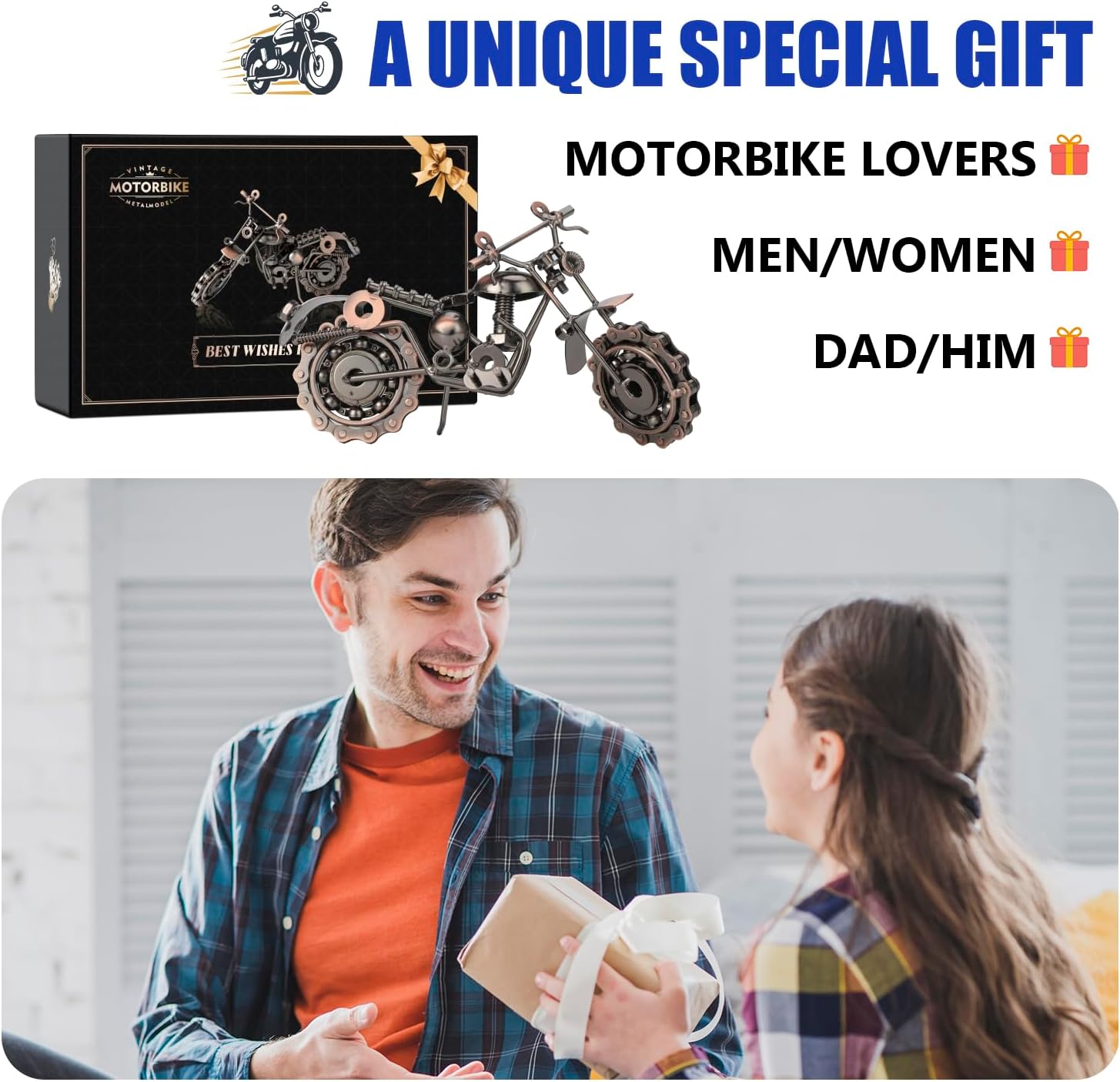 Signstek Vintage Handcrafted Iron Motorbike Model Bronze Metal Motorcycle Ornament Collectible Gift for Motorcycle Lovers for Him or Dad - Image 3