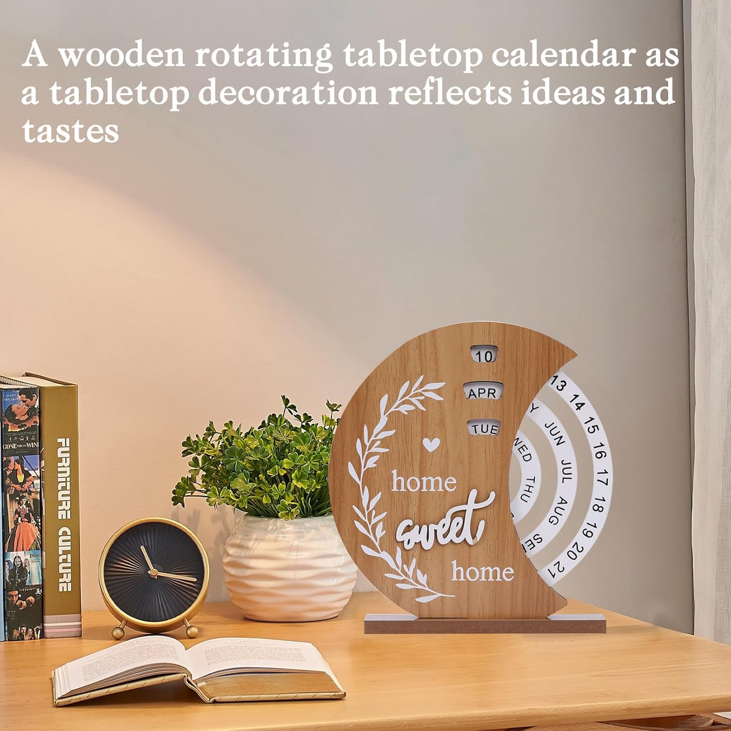Moon Perpetual Calendar, Desk Calendar, Cool Calendar, Wooden Calendar, Rotating Desktop Calendar, DIY Home Office Desktop Decorations for Gifts - Image 6