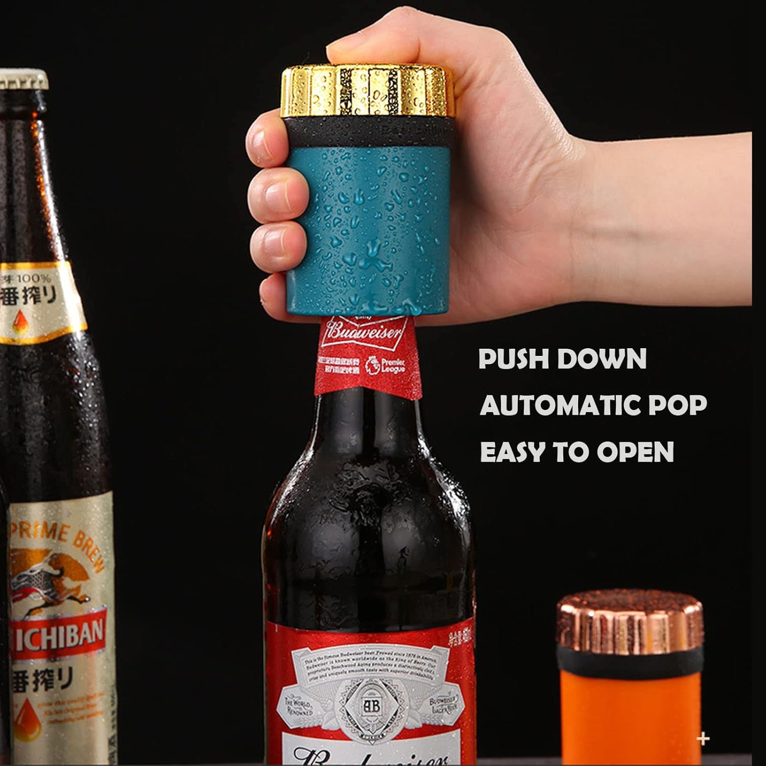 Push Down Bottle Opener,Magnetic Bottle Openers,Beer Bottle Openers for Men Automatic Bottle Opener,Beer Bottle Cap Opener Tool,Kitchen Gadgets Novelty Unique Gifts for Men - Image 5