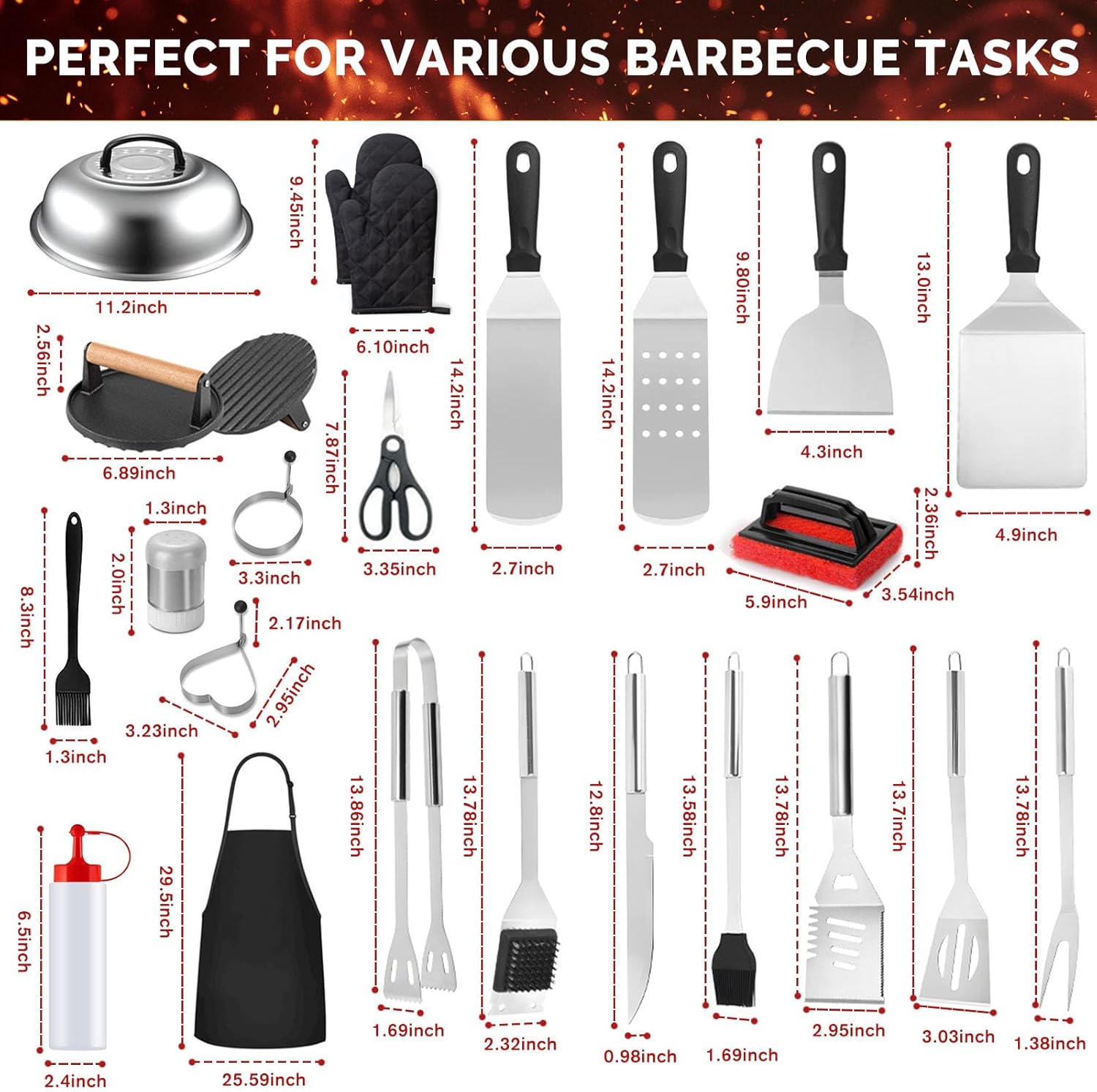 26PCS Griddle Accessories Kit, Stainless Steel Griddle Accessories for Blackstone & Flat Top Grill, Includes Spatula, Tongs, Burger Press, Basting Cover – Outdoor Cooking Gift for Men Dad - Image 2