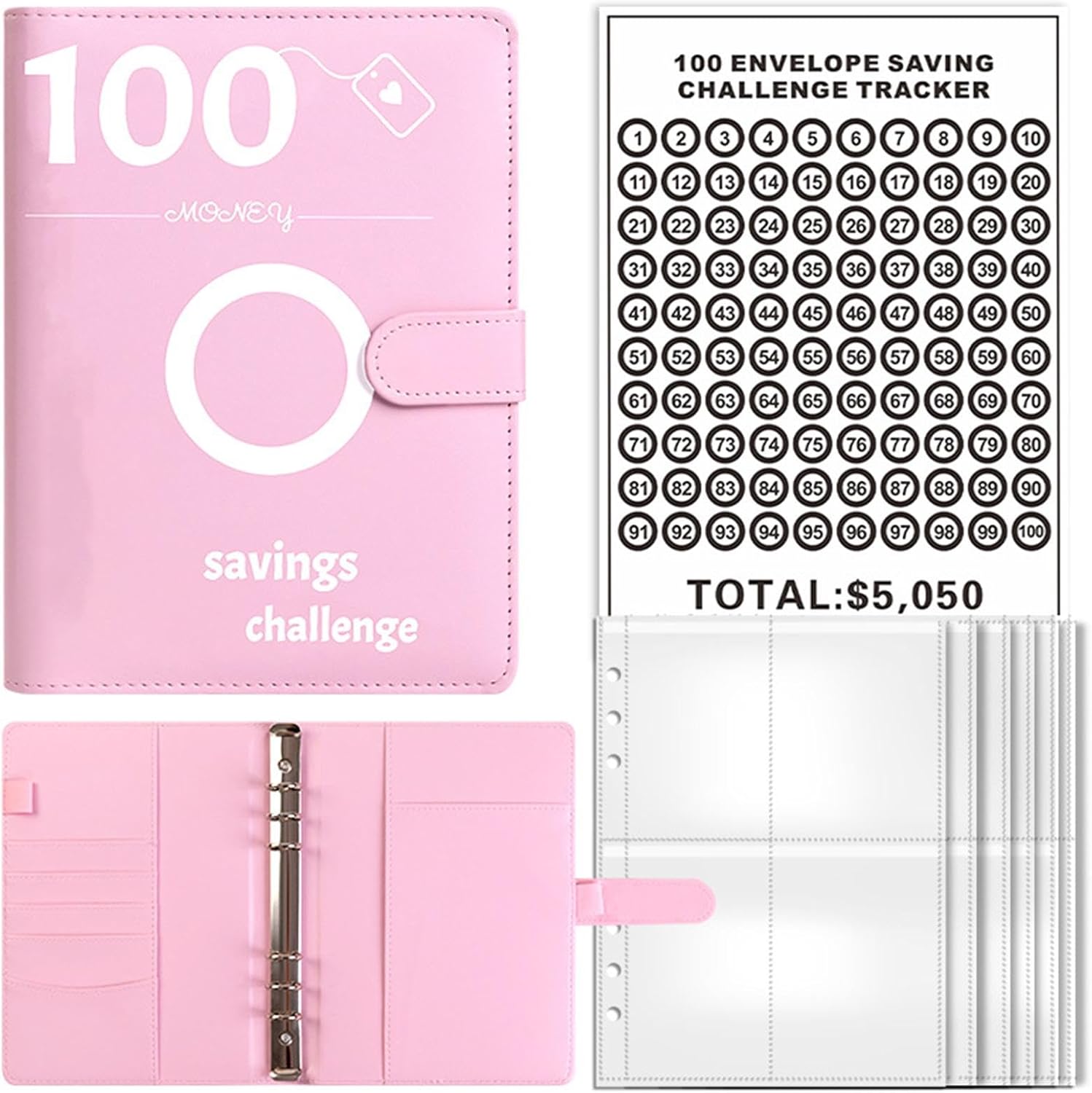 100 Envelopes Challenge Binder, 100 Envelope Saving Challenge, A5 Binder Notebook Set, Planner Start Set, Financial Planner, Savings Book Binder, Easy Money Budgeting, for Couples, Offices, Home - Image 7