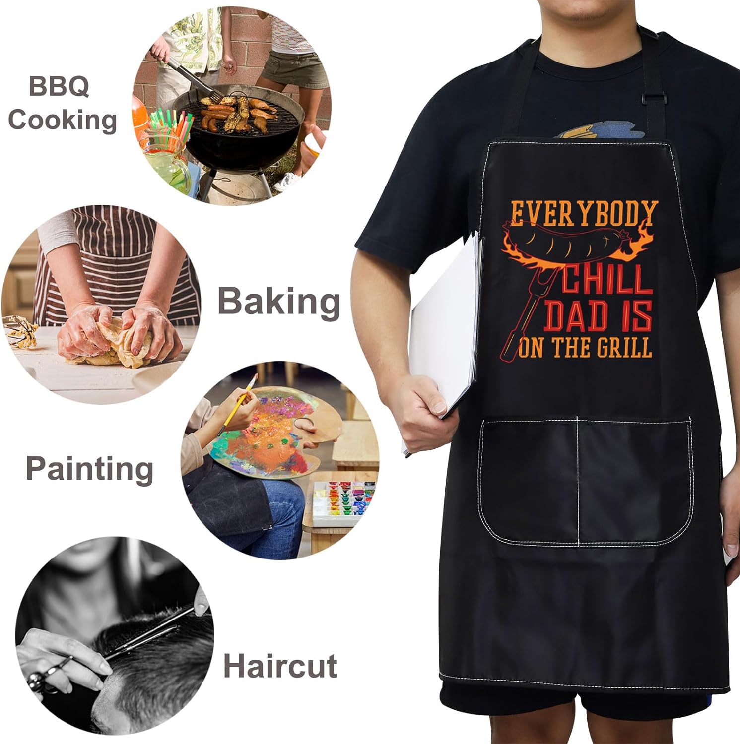 WZMPA Grilling Dad Apron With Pockets Grilling Father Gifts Everybody Chill Dad Is On The Girll Apron For Daddy Grandpa - Image 6