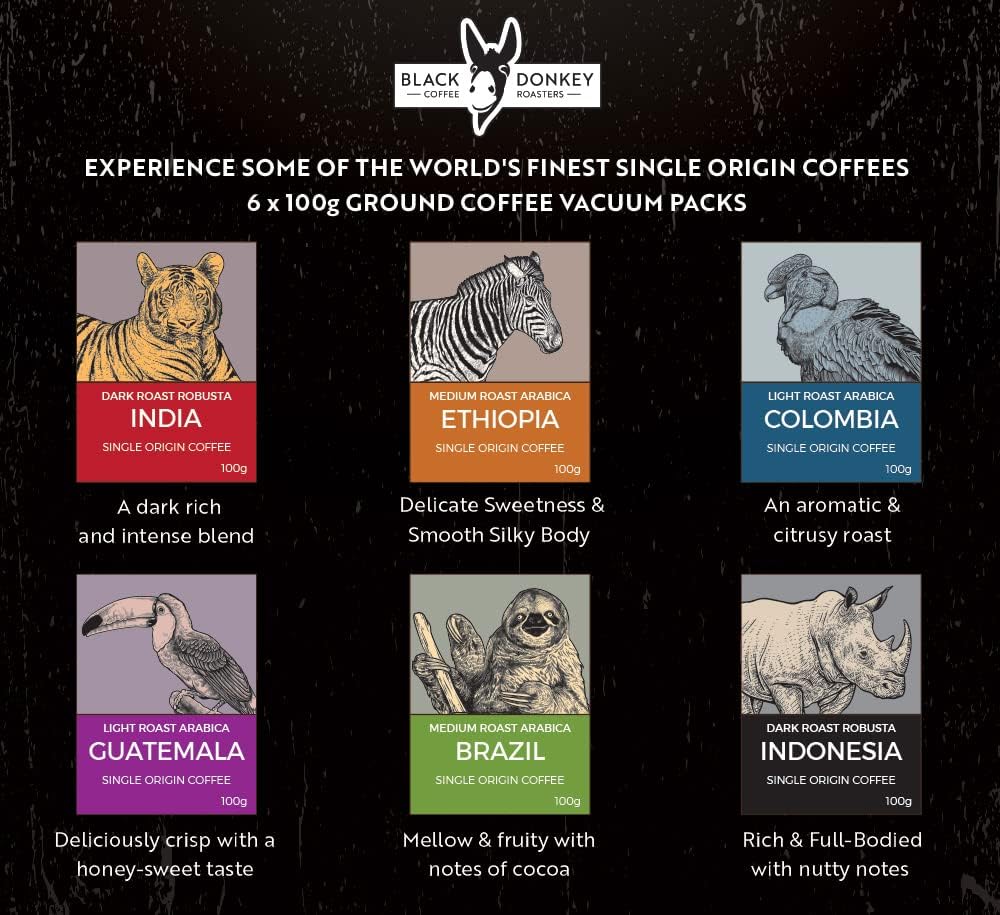 Gourmet Coffee Gift Set - COFFEES OF THE WORLD | Ground Coffee 600g (6 x 100g) - 6 Finest Single Origin Coffees | Hamper Style Gift Idea for Him & Her - Image 3