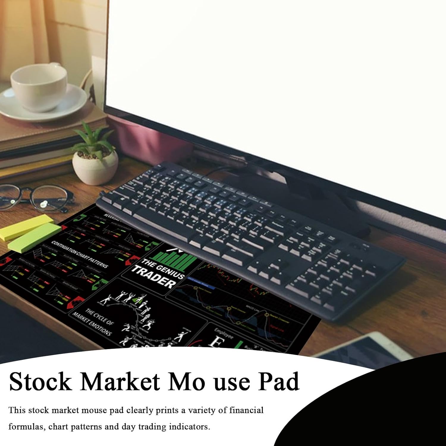 Stock Trading Desk Mat,Large Computer Keyboard Pad - Finance Accessory, Chart Patterns Cheat Sheet, Stitched Edges, 11.8x31.5 Inches for Day Trader Investor - Image 2