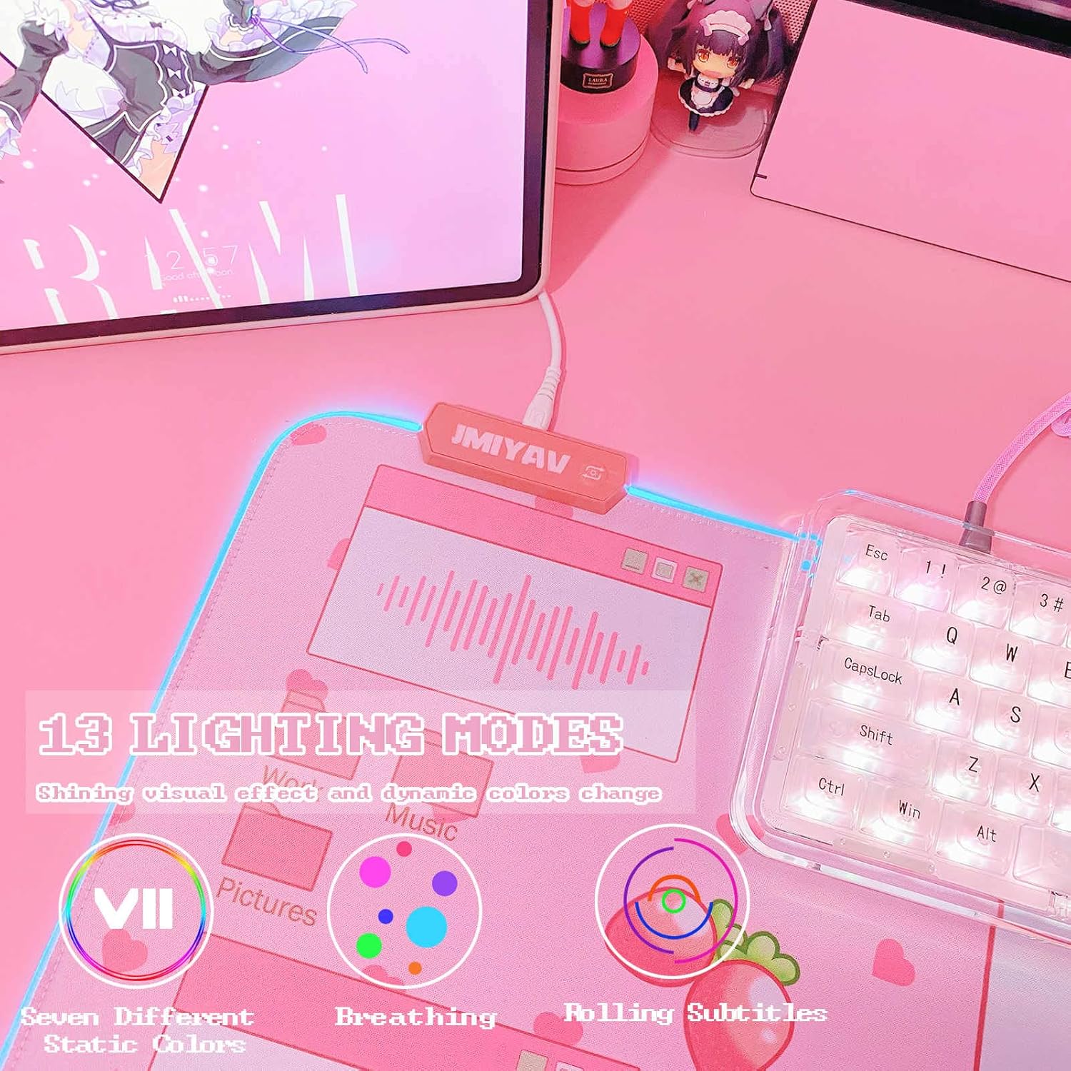 JMIYAV Kawaii RGB Gaming Mouse Pad PC XL Large Extended Glowing Led Light Up Desk Pad Non-Slip Rubber Base Computer Keyboard and Mouse Pad Cool Cute Mousepad Mat Gaming Over 80 * 30cm - Image 4