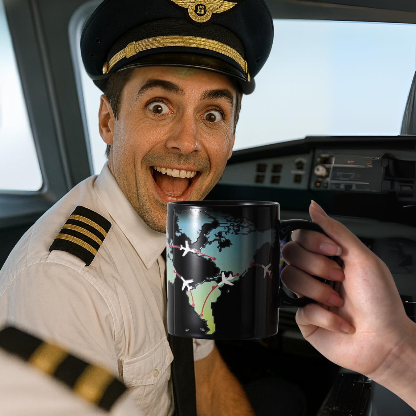 Heat Colour Changing World Map Mug with Planes for Travellers and Aviation Enthusiasts, Ceramic Mug, Travel and Airplane Gift - Image 2