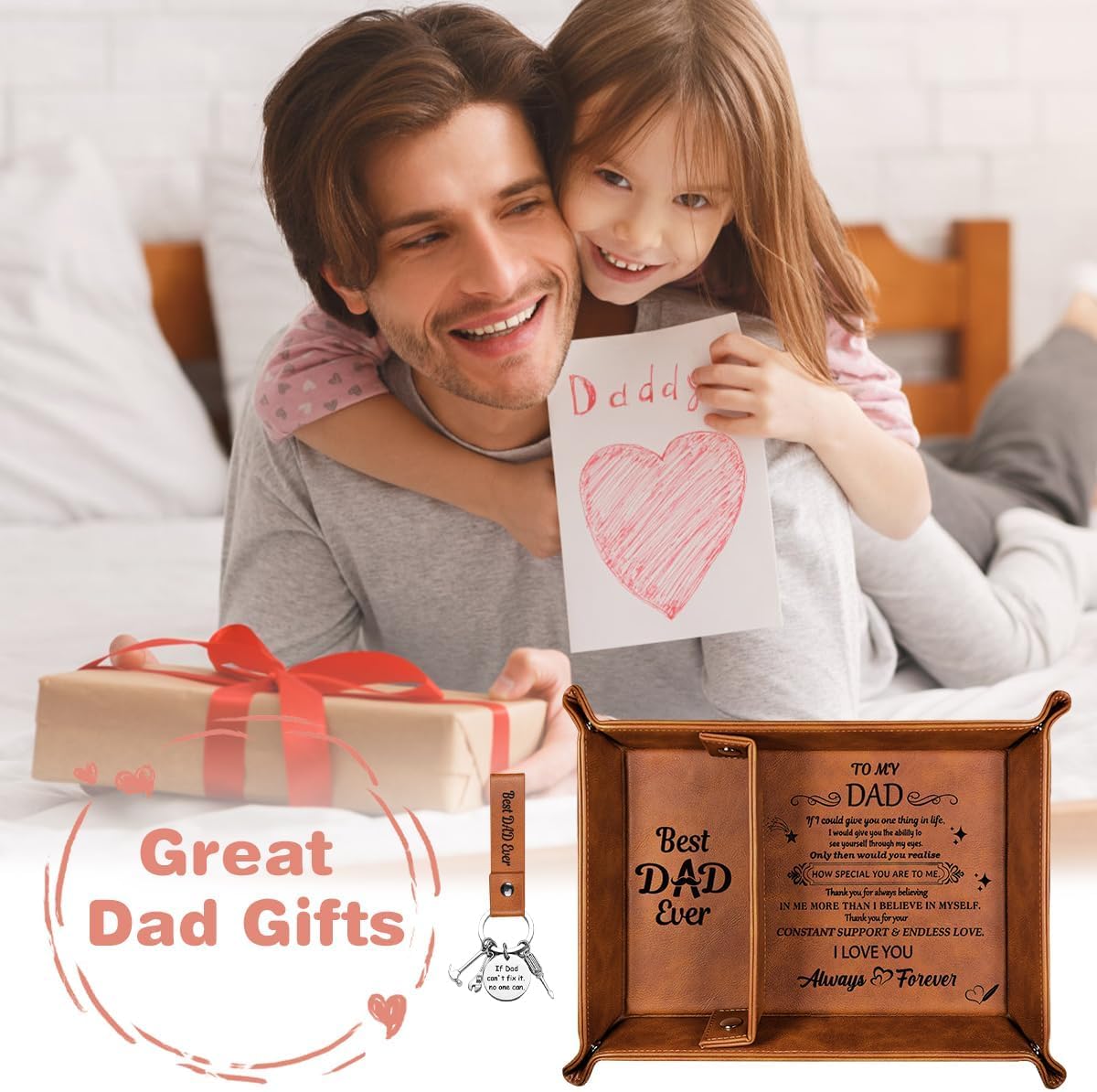 Dad Birthday Gifts, Valet Tray Gifts for Dad Daddy Gifts from Daughter, Bedside Organiser Dad Gifts Birthday Presents for Dad Daddy Valentines Gifts Christmas Dad Gift Mens Gifts - Image 2