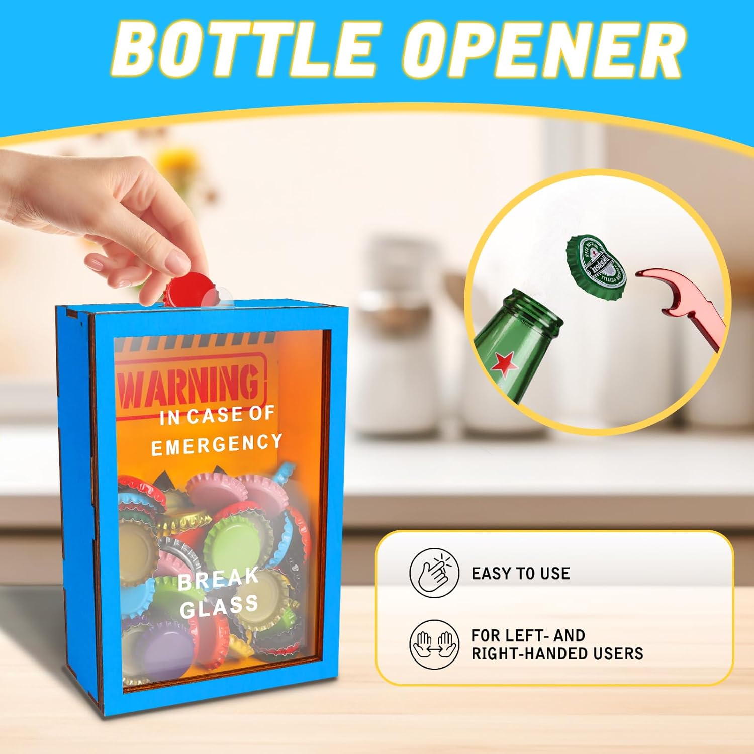 Funny Gifts for Dad Men - Beer Bottle Opener with Cap Collector - Birthday Gifts for Men - in Case of Emergency Break Glass - with Hammer - Desk Decor - Image 2