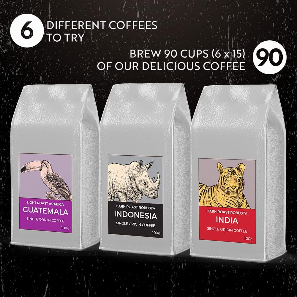 Gourmet Coffee Gift Set - COFFEES OF THE WORLD | Ground Coffee 600g (6 x 100g) - 6 Finest Single Origin Coffees | Hamper Style Gift Idea for Him & Her - Image 6