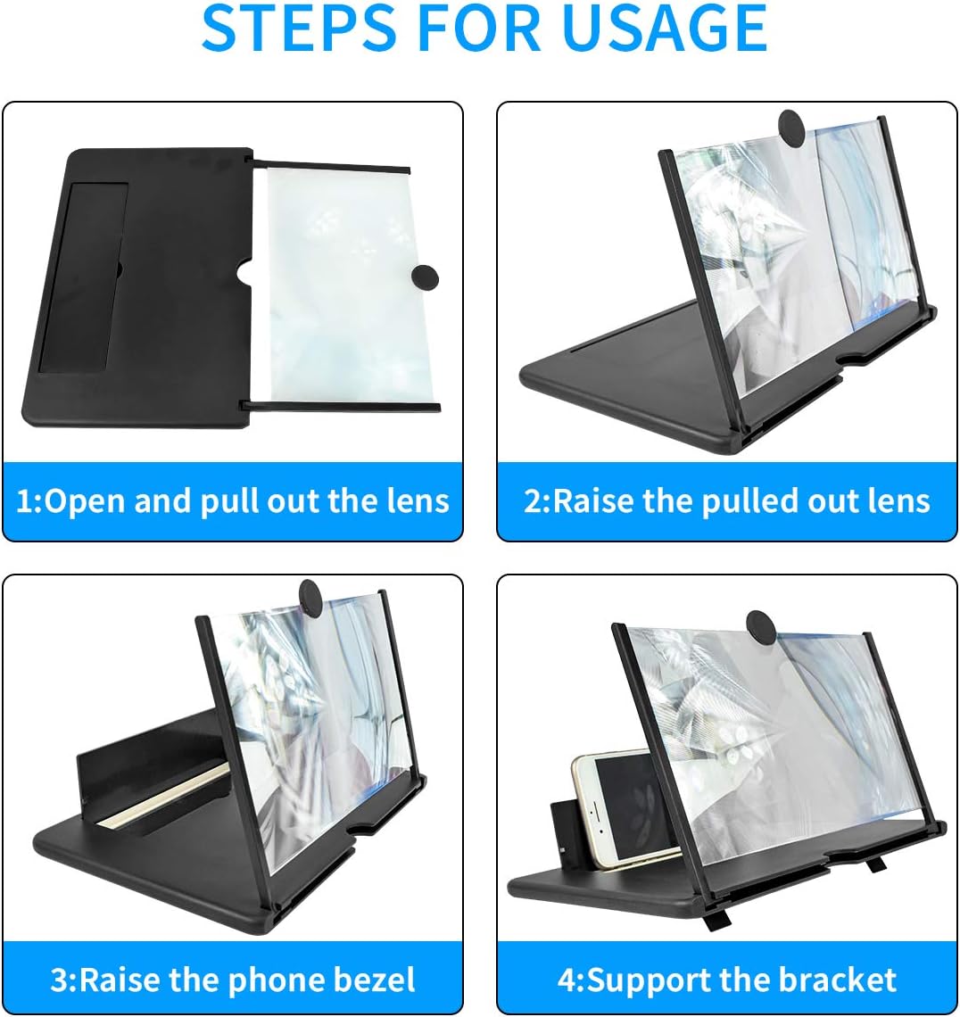 Newseego 12" Thin Foldable Phone Screen Magnifier,HD Phone Amplifier with Folding Stand Holder Portable Movie Video Game Enlarger 3d Movies Phone Projector Gadgets for Gifts-Black - Image 6